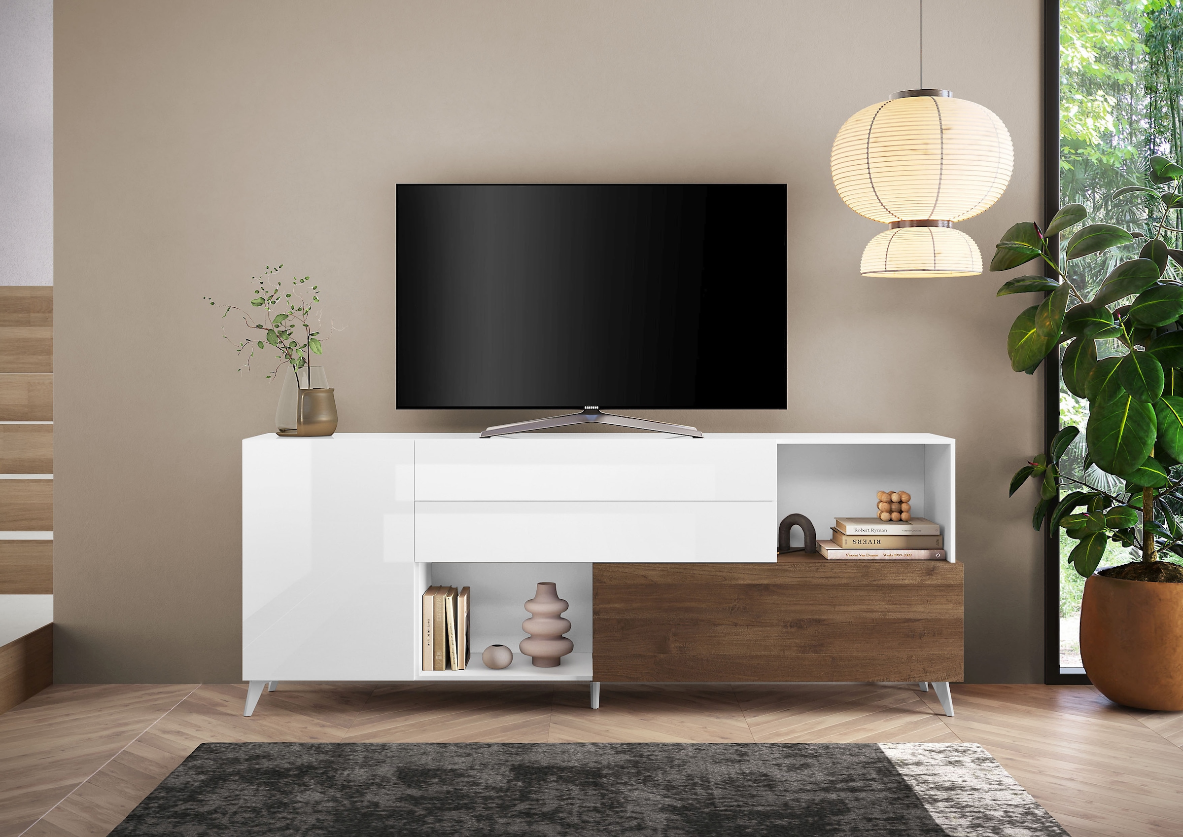 Home affaire Sideboard »Monaco in Breite 241 cm, Anrichte mit Tür, Klappe und 2 Schubkästen« Stauraumschrank – sanftes Schließen, edles Design, viel Platz