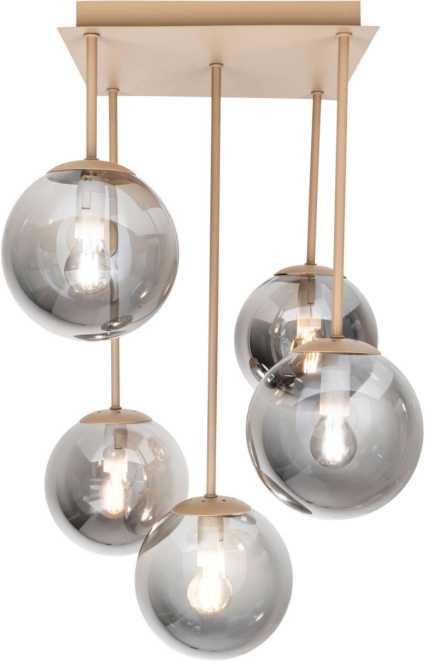 my home Pendelleuchte »Nymölla« E14 1 Stk. 5 Glaskugeln mit je 1x E14 exkl., Gestell eckig beige matt