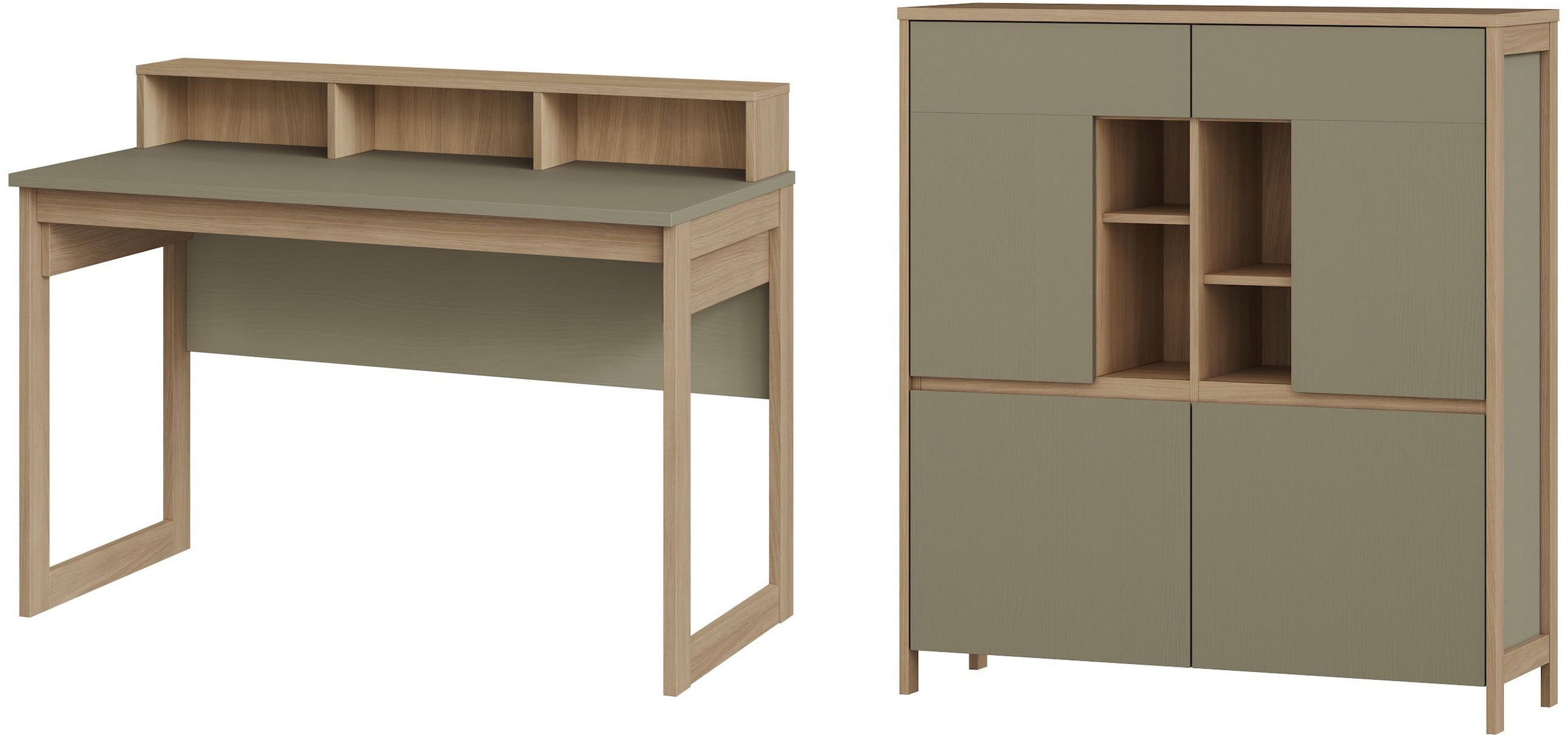 Home affaire Büromöbel-Set »Stranda im Scandi-Style, Home Office, Büro in zwei Farben verfügbar« 2 Stk. tlg. enthält Schreibtisch, Highboard