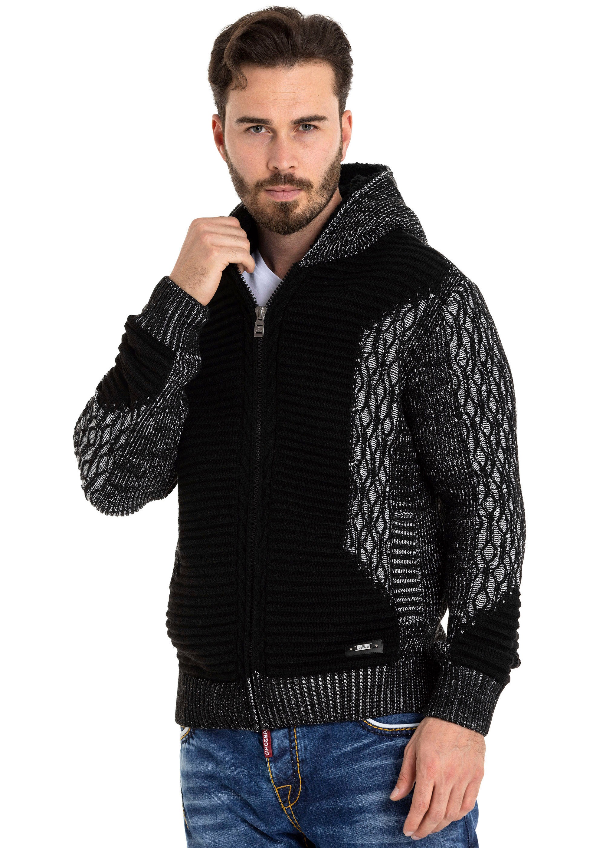 Cipo & Baxx Cardigan, mit flauschiger Kapuze