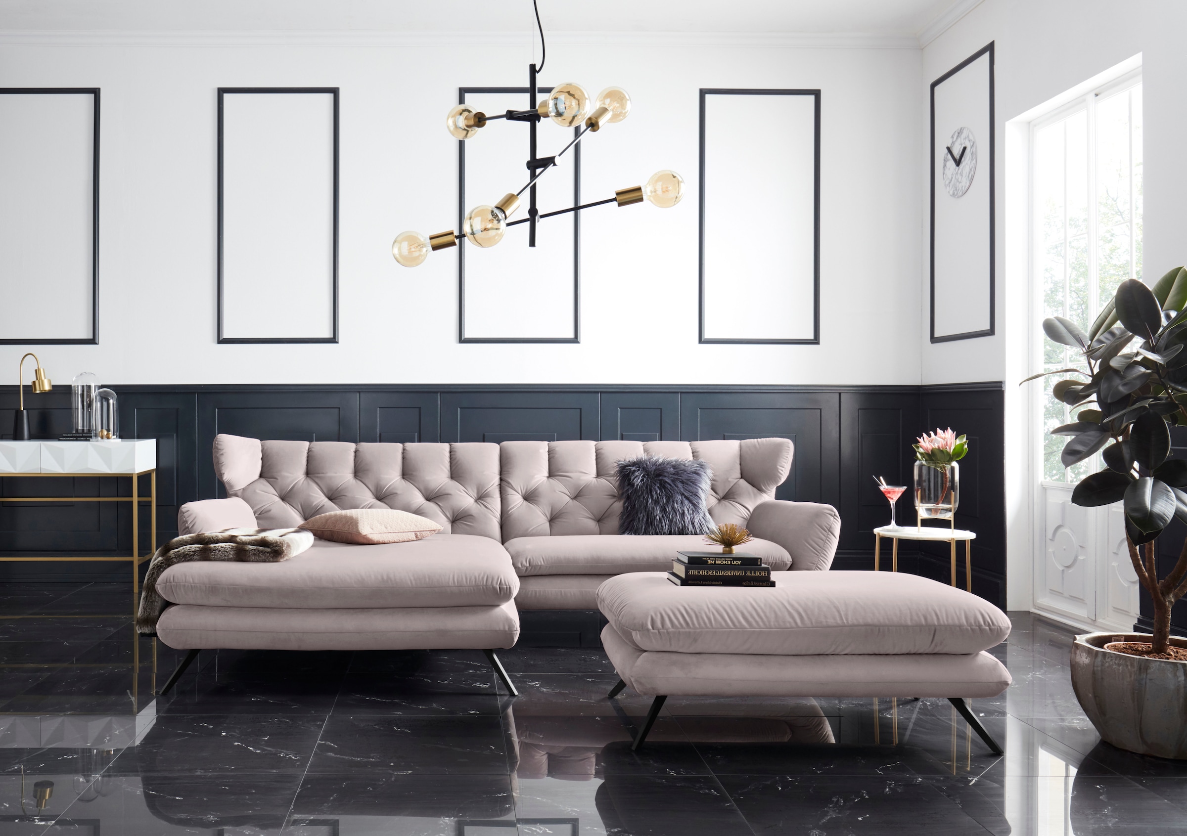 3C Candy Ecksofa »Beatrice Designsofa in moderner Retrooptik, bequem und extravagant«, mit Rückensteppung im Rautenmuster, Ohrenbacken Optik, L-Form