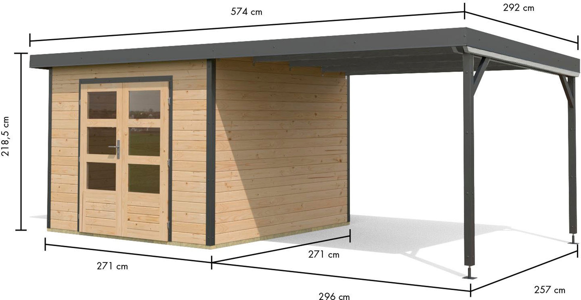 Karibu Gartenhaus »"Plutino A" SET, Anbaudach 3m breit«, naturbelassen-weiß, -staubgrau oder -anthrazit