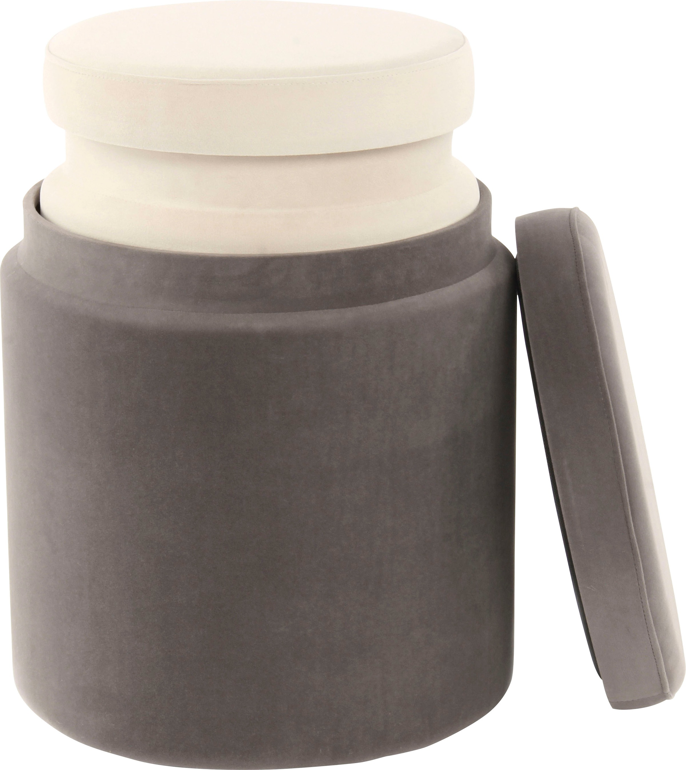 Kayoom Stauraumhocker »Hocker Zora 225 2er-Set, samtweicher Stoffbezug,runde elegante Form«, (Set, 2 St.), samtweich, gepolstert, mit Stauraum, weiche Polsterung