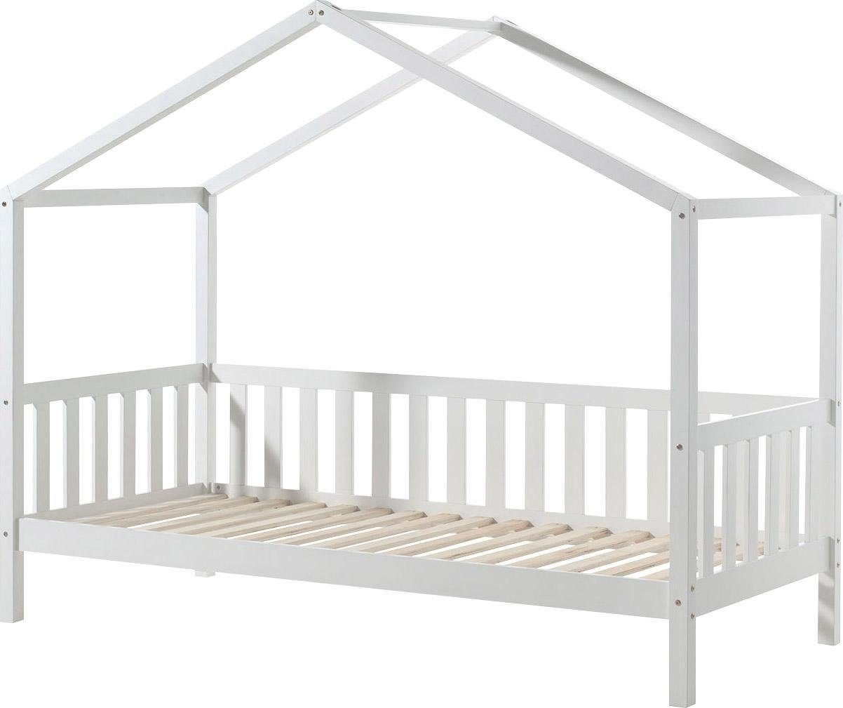 VIPACK Hausbett »Dallas, mit Dachaufbau, Kiefer massiv, stabil gebaut« B/H/T ca. 210x170x97cm, mit Sprossenumrandung, wahlweise mit oder ohne...