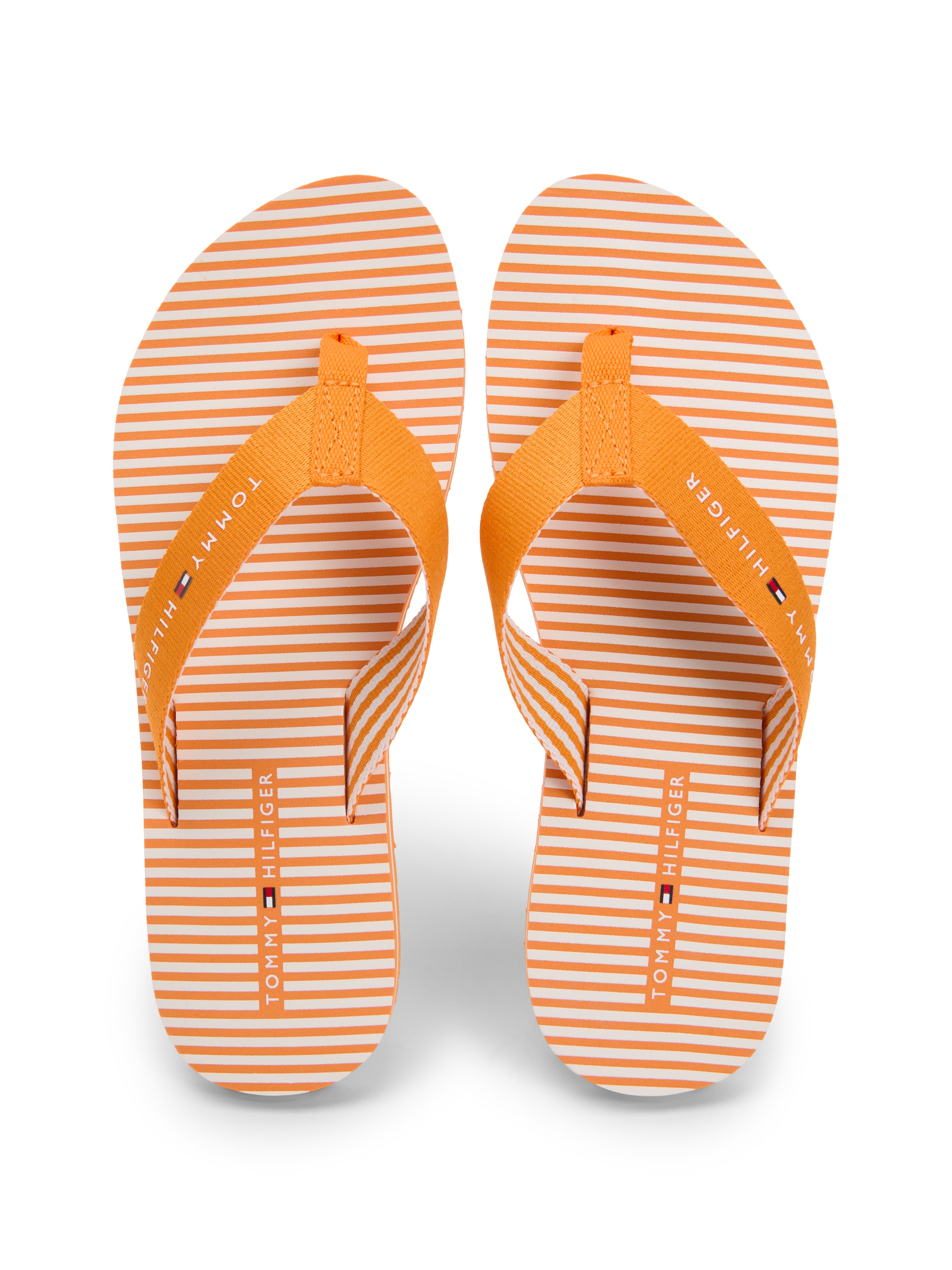Tommy Hilfiger Zehentrenner »TH ITHACA STRIPE SUMMER SANDAL«  Sommerschuh, Pool Slide, Dianette, Flat mit Logo-Schriftzug