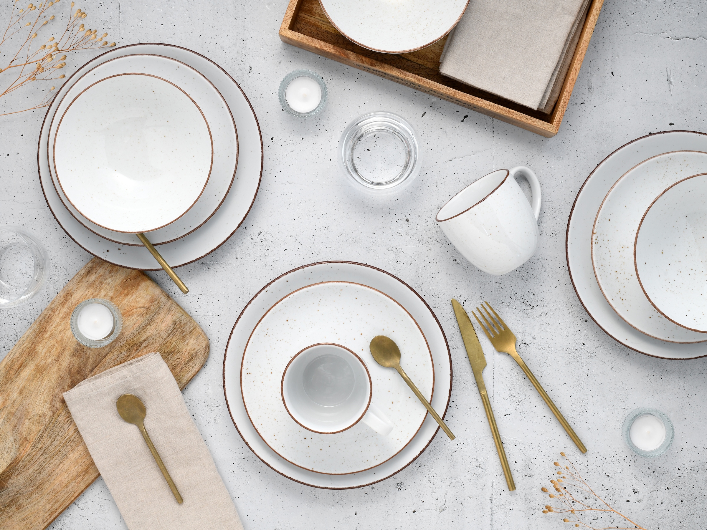 CreaTable Kombiservice »Geschirr-Set VINTAGE NATURE«, (Set, 16 tlg., Kaffeeservice und Tafelservice im Set, für 4 Personen), Service, 16 Teile, für 4 Personen