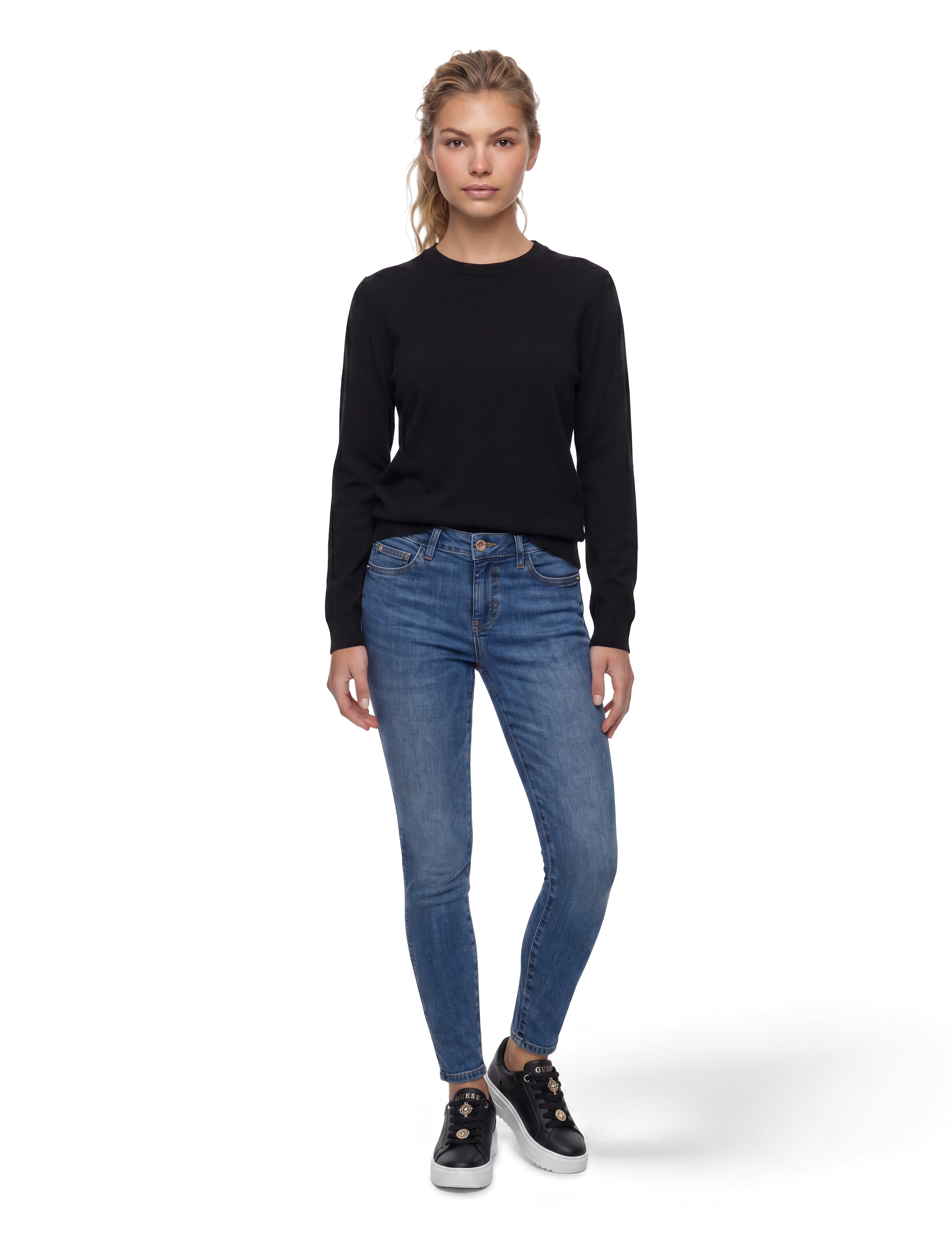 Guess Strickpullover reine Wolle, Regular Fit, Rundhalsausschnitt