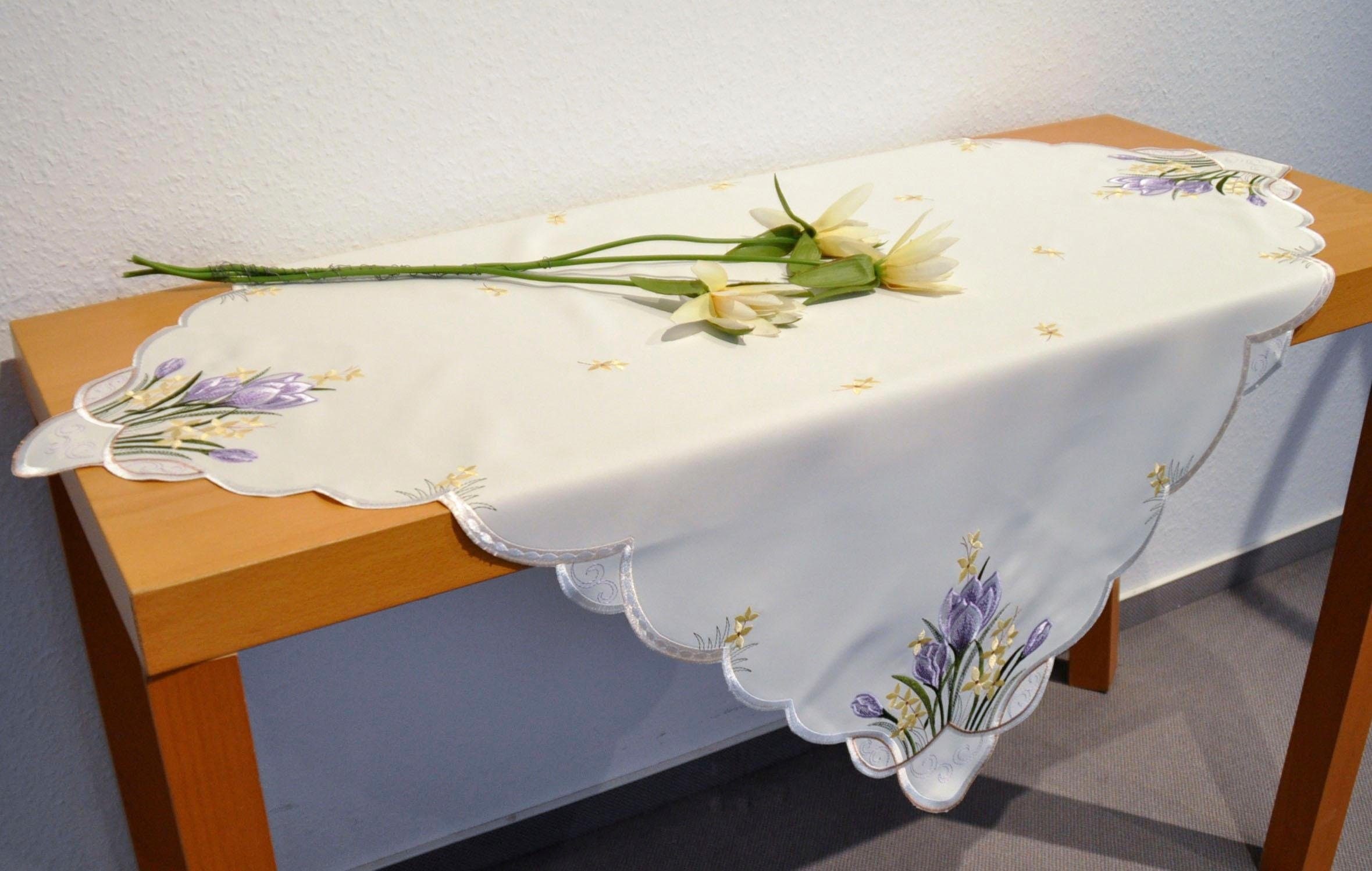 bequem in Made Krokusblüte«, Plauen schnell Mitteldecke Plauener Spitze, »Tischdecke Germany bestellen Stickereien und