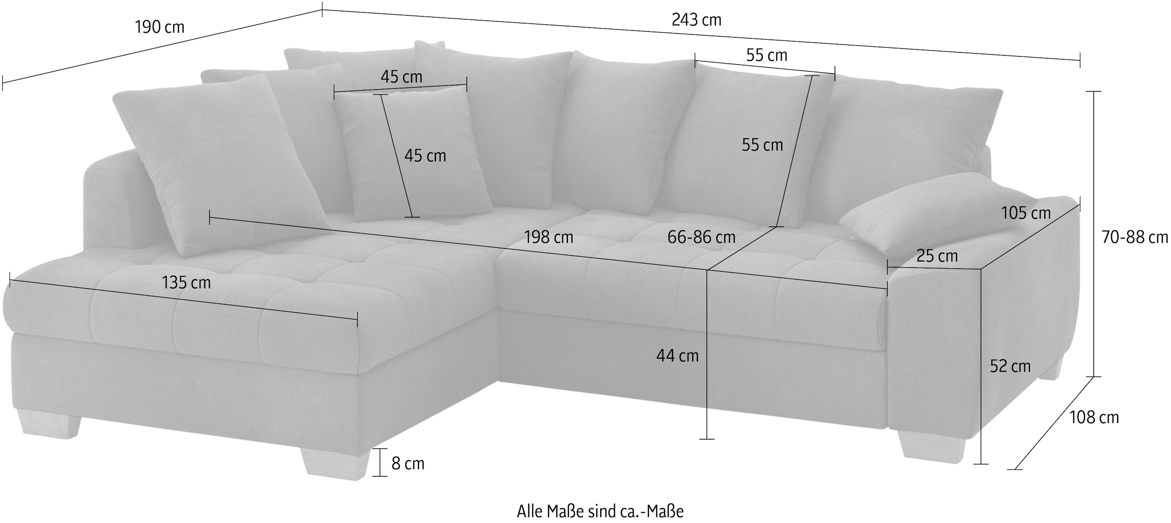 Mr. Couch Ecksofa »Nikita II, L-Form, bis 140kg pro Sitzplatz belastbar«, mit Kaltschaumpolsterung, wahlweise mit Bett und Bettkasten