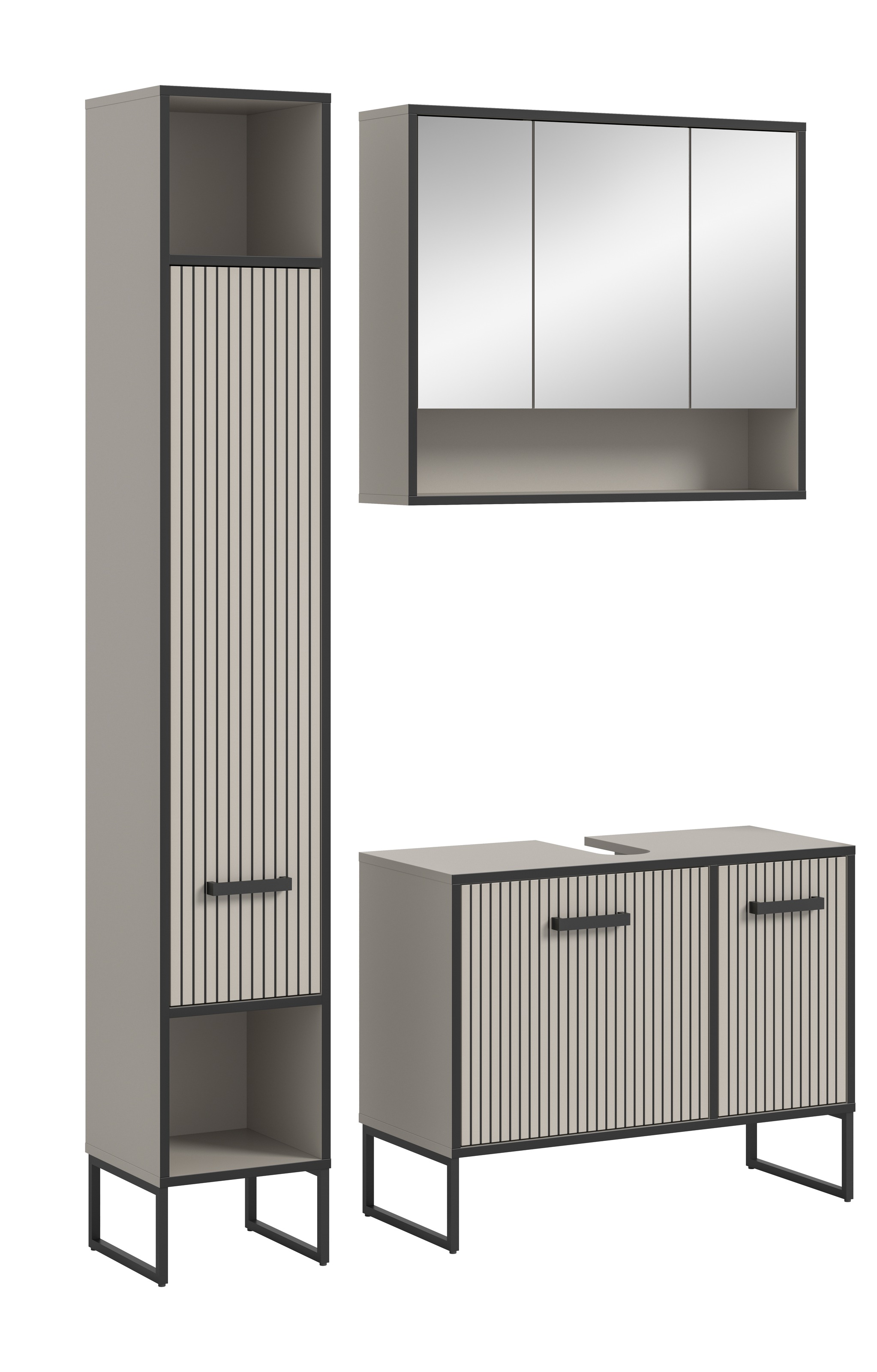 welltime Badmöbel-Set »Locri, Breite 125 cm, Rillenoptik, Metallkufen« 3 St günstig online kaufen