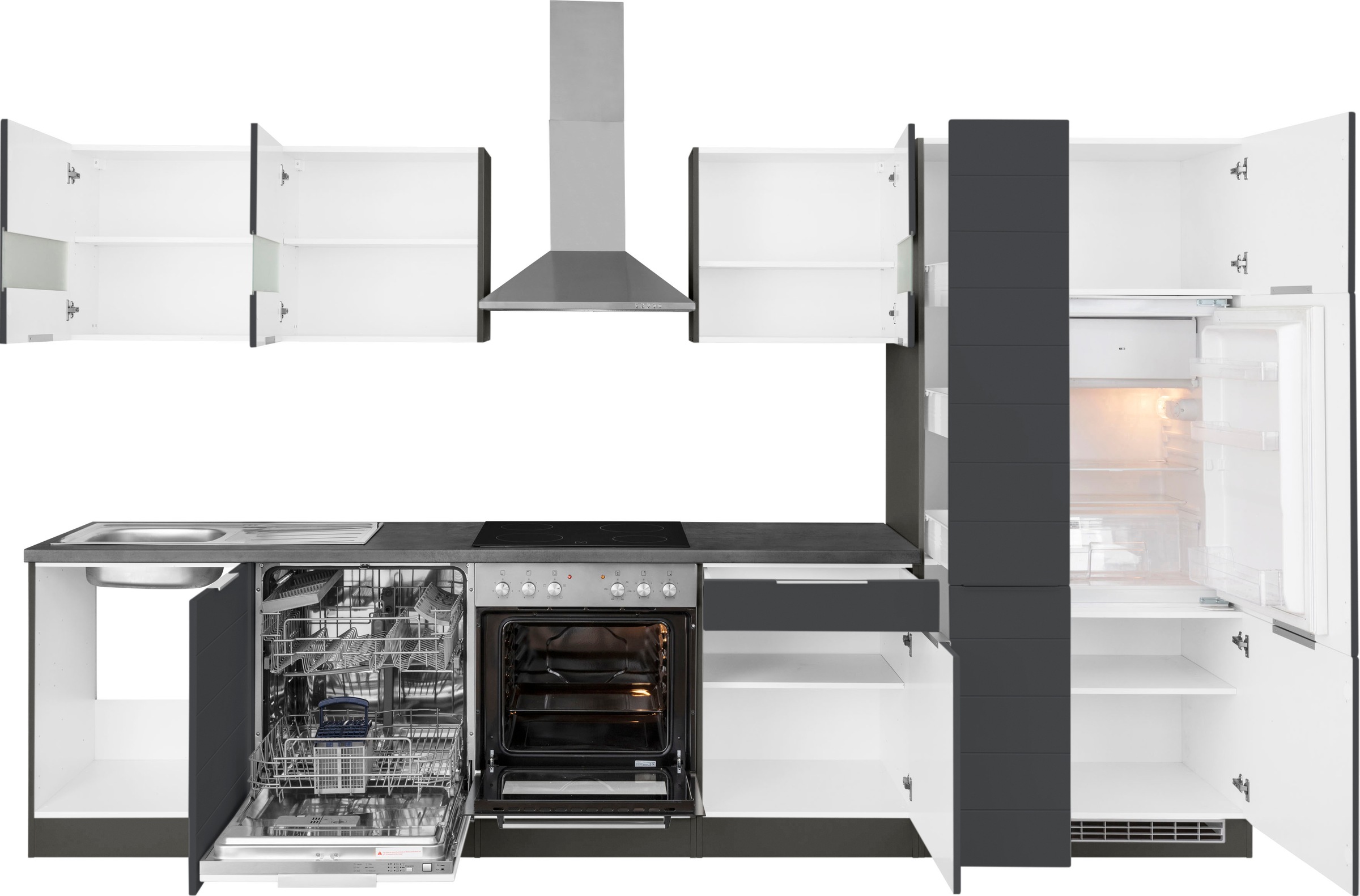 KOCHSTATION Küchenzeile »KS-Luhe« 330 cm breit, wahlweise mit oder ohne E-Geräten, gefräste MDF-Fronten