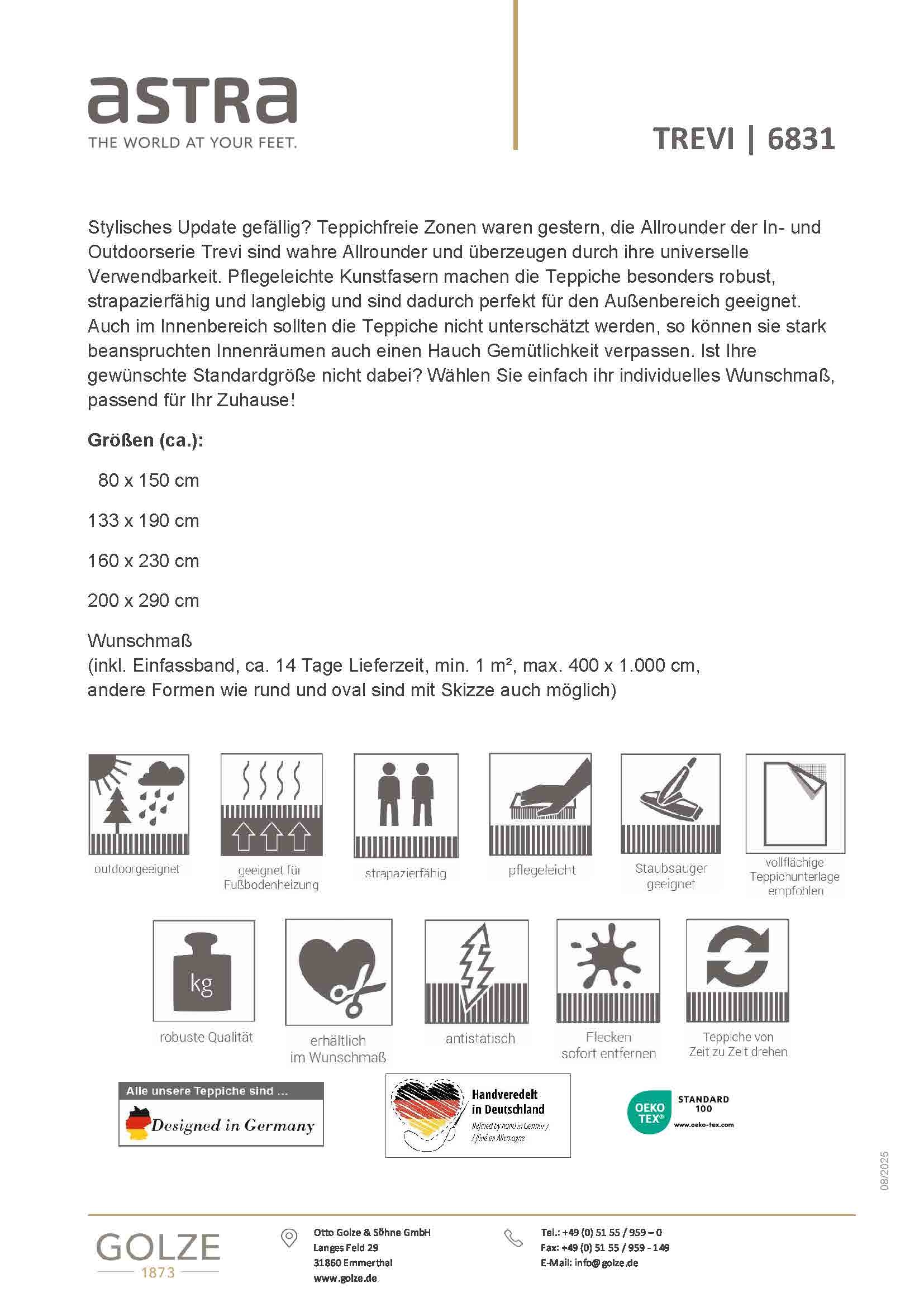 ASTRA Teppich »Trevi 6831 223« rechteckig 7 mm Höhe In- und Outddor geeignet, Balkon, Aussenbereich
