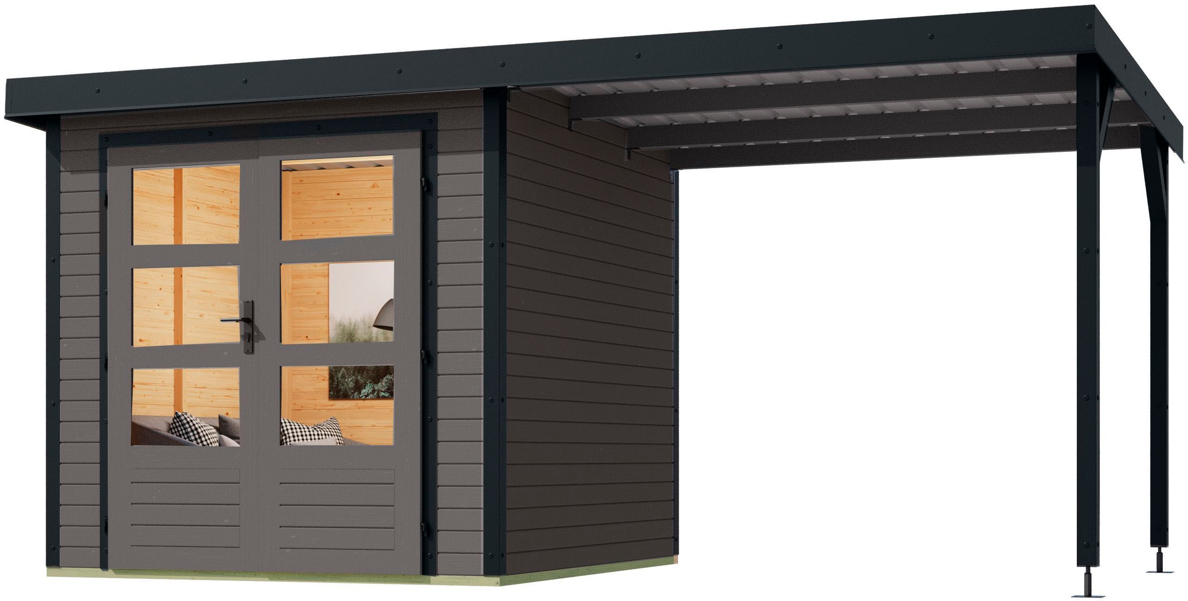 Karibu Gartenhaus »"Jupiter B SET"«, terragrau/anthrazit, mit Anbaudach