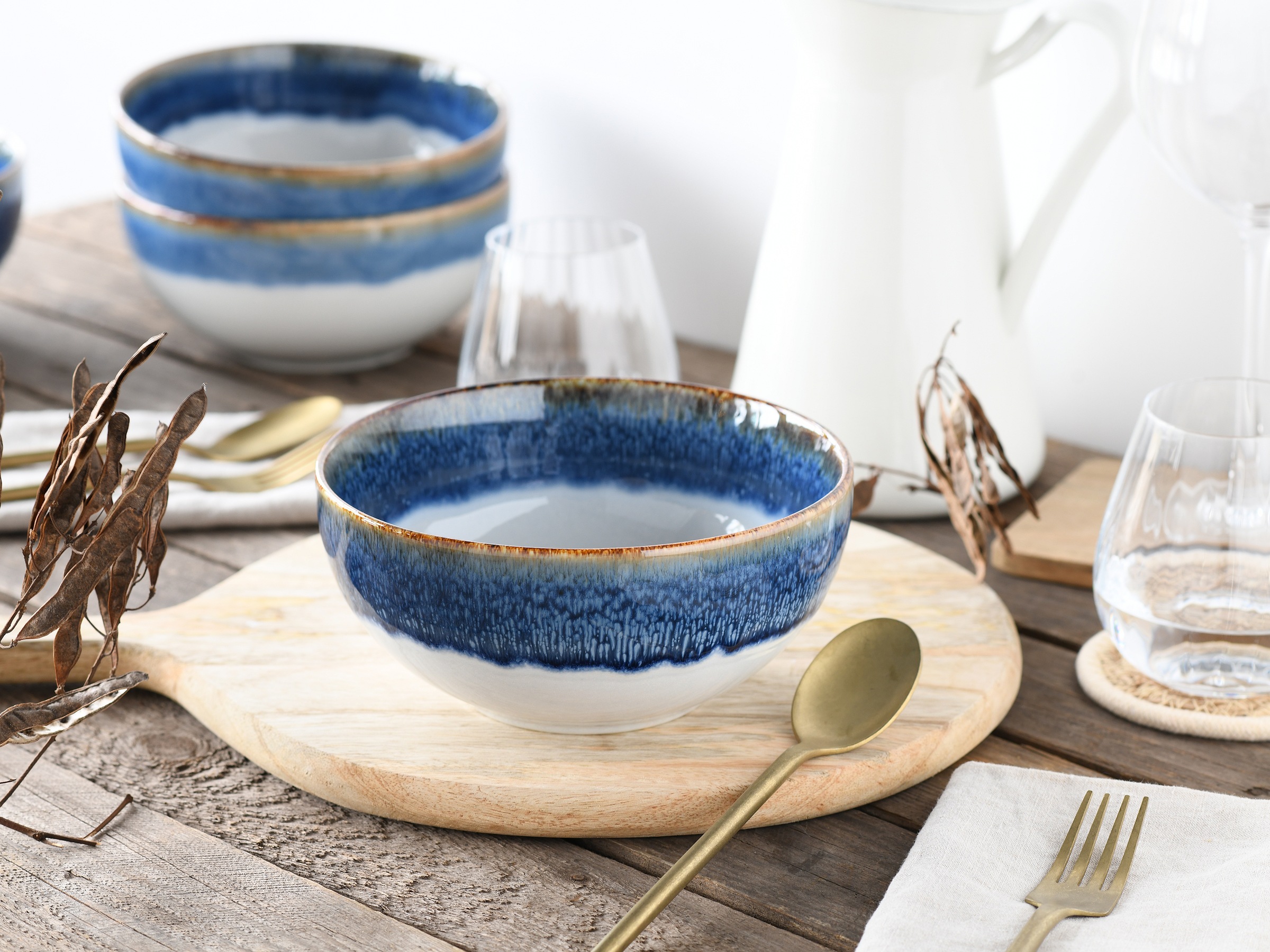CreaTable Schale »Cascade, Buddha Bowl 17,5 cm 4-tlg«, 4 tlg., aus Steinzeug, Rekativglasur, Healthy Food