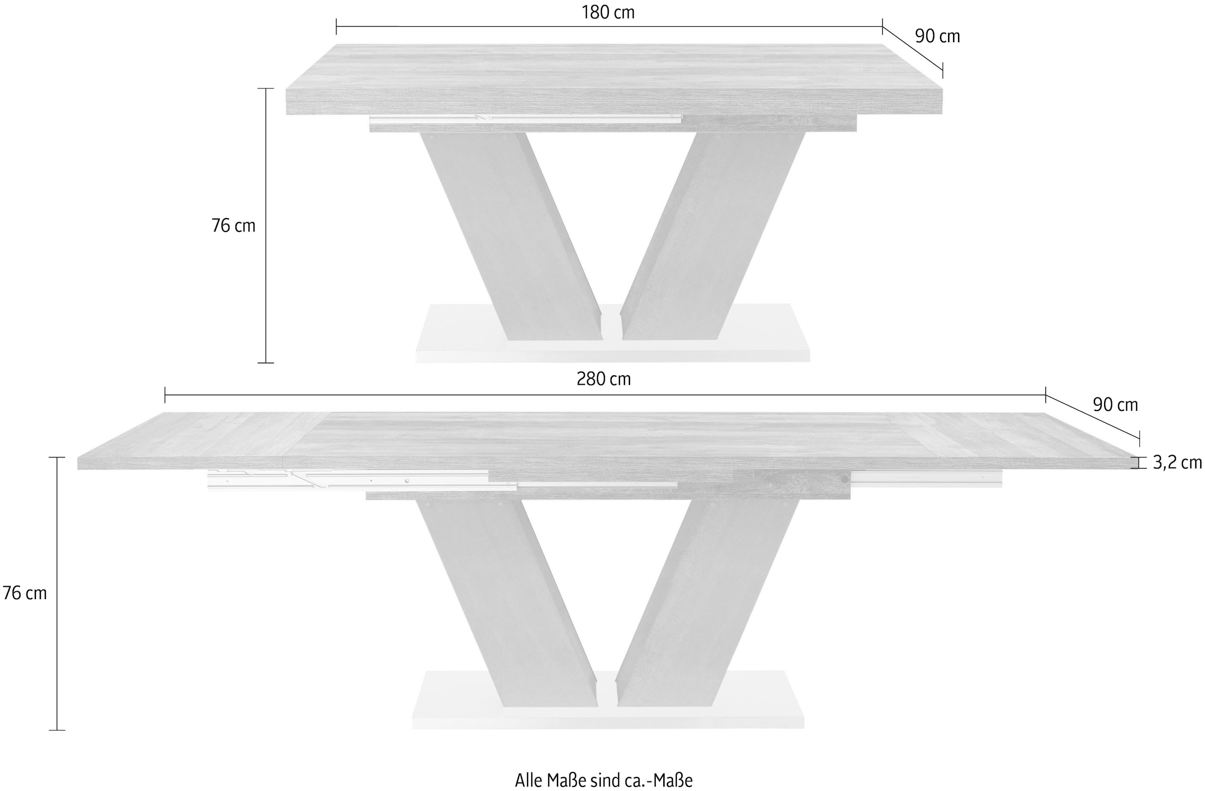 Mäusbacher Esstisch »Komfort D«, mit V-Gestell in graphit und mit Auszugsfunktion, Breite 180-280 cm