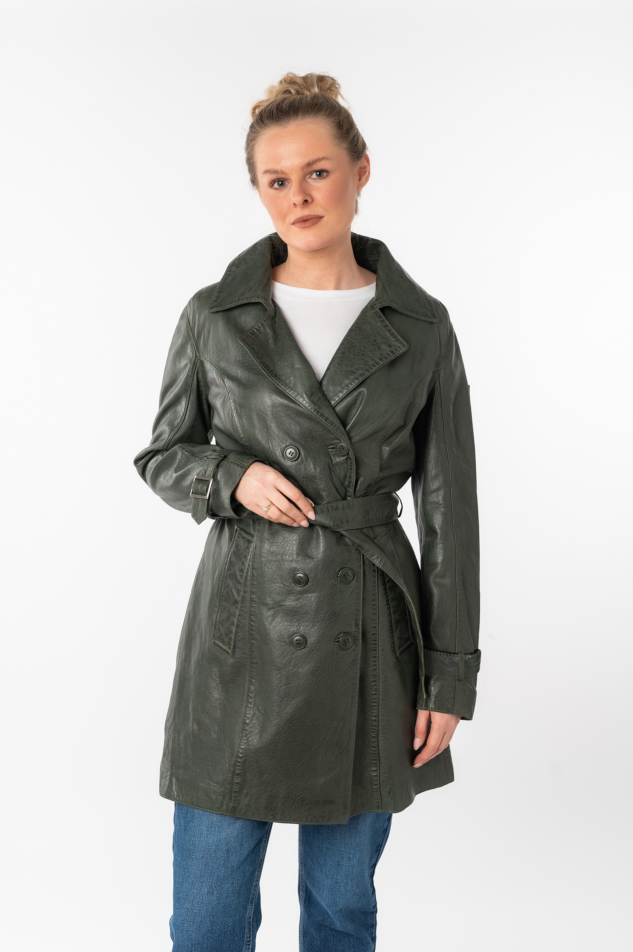Mauritius Ledermantel »GWTaresa«, (2 tlg., mit Bindegürtel), Leder-Trenchcoat mit Bindegürtel