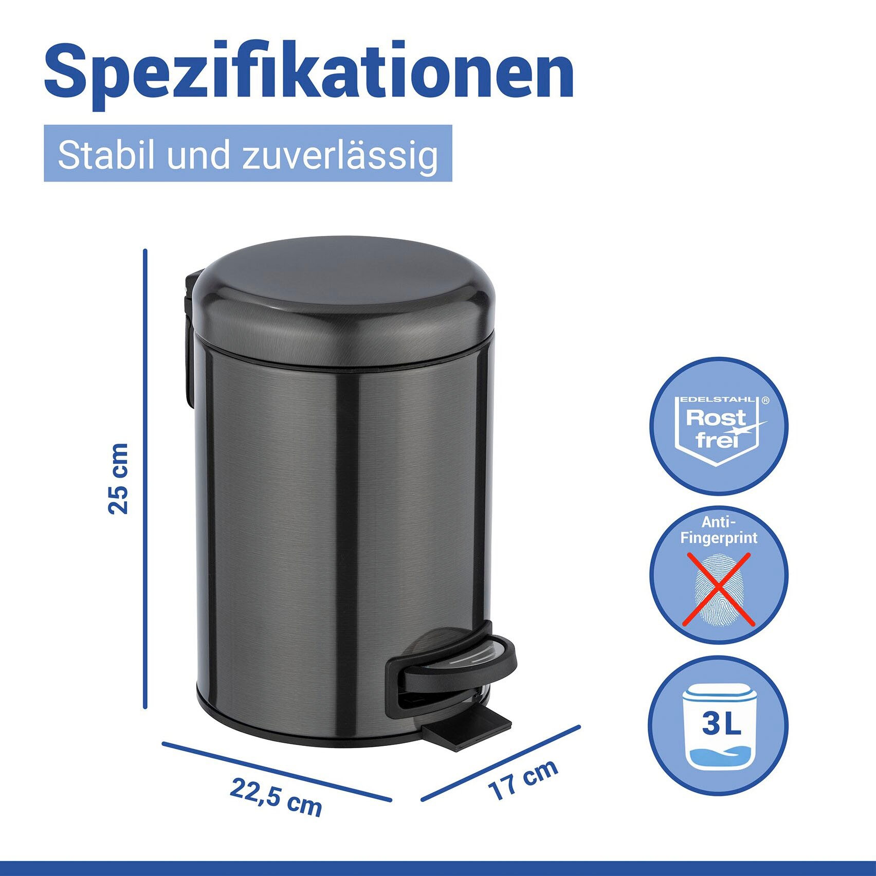 WENKO Kosmetikeimer »Leman« 3 Liter, BxTxH: 17x25x22,5 cm