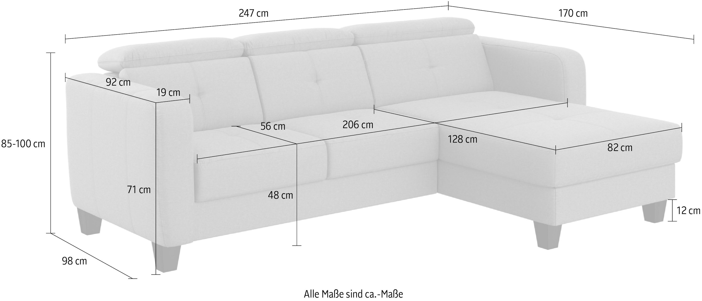 sit&more Ecksofa »Belluci L-Form«, inklusive Federkern, wahlweise mit Bettfunktion und Bettkasten