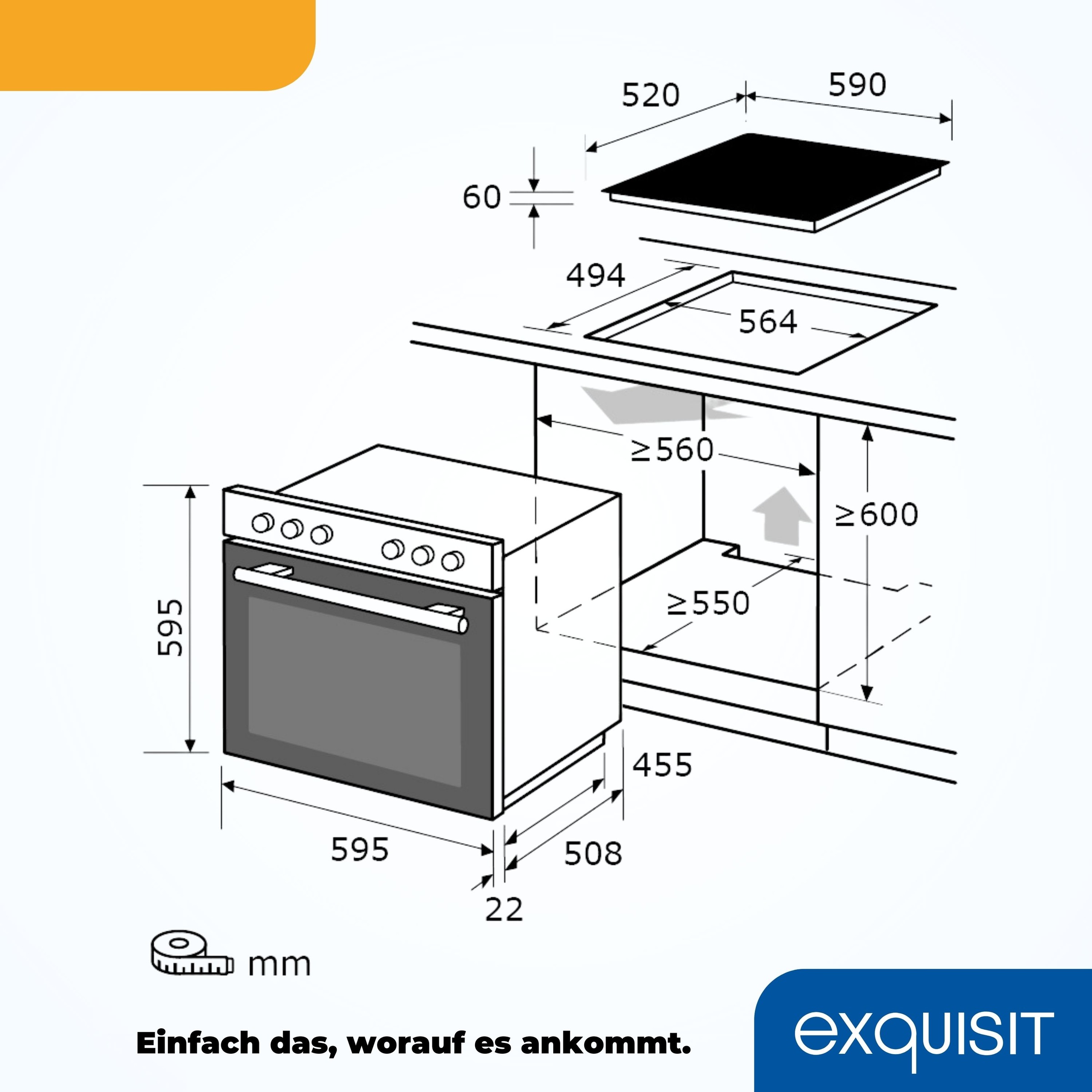exquisit Elektro-Herd-Set »EHE157-UBZ-020«, mit Teleskopauszug nachrüstbar