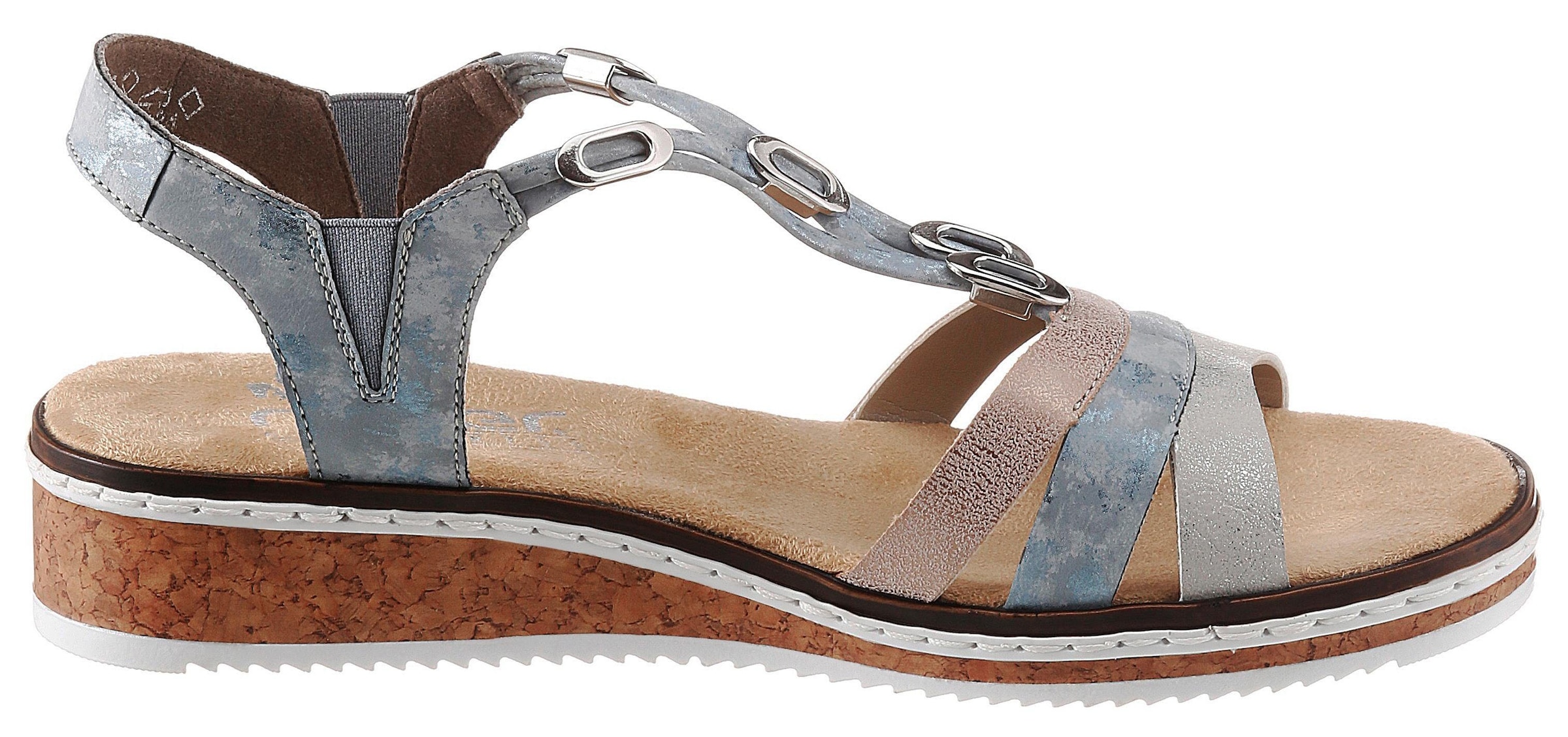 Rieker Riemchensandale  , Sommerschuh, Sandalette, Keilabsatz, mit dezenter Schmuckverzierung