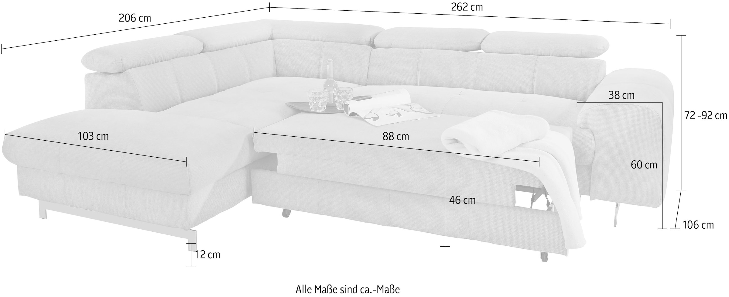 COTTA Polstergarnitur »Chef L-Form«, (Set, 2 tlg.), Set bestehend aus: Ecksofa mit Kopfteilverstellung & Hocker