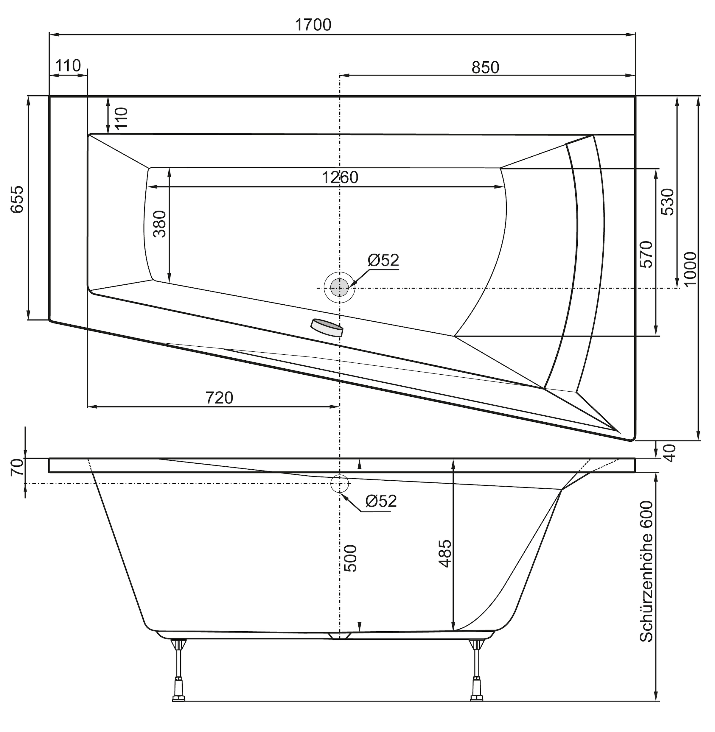 OTTOFOND Whirlpool-Badewanne »Galia I Mod. A«, (Set), 170x100 cm