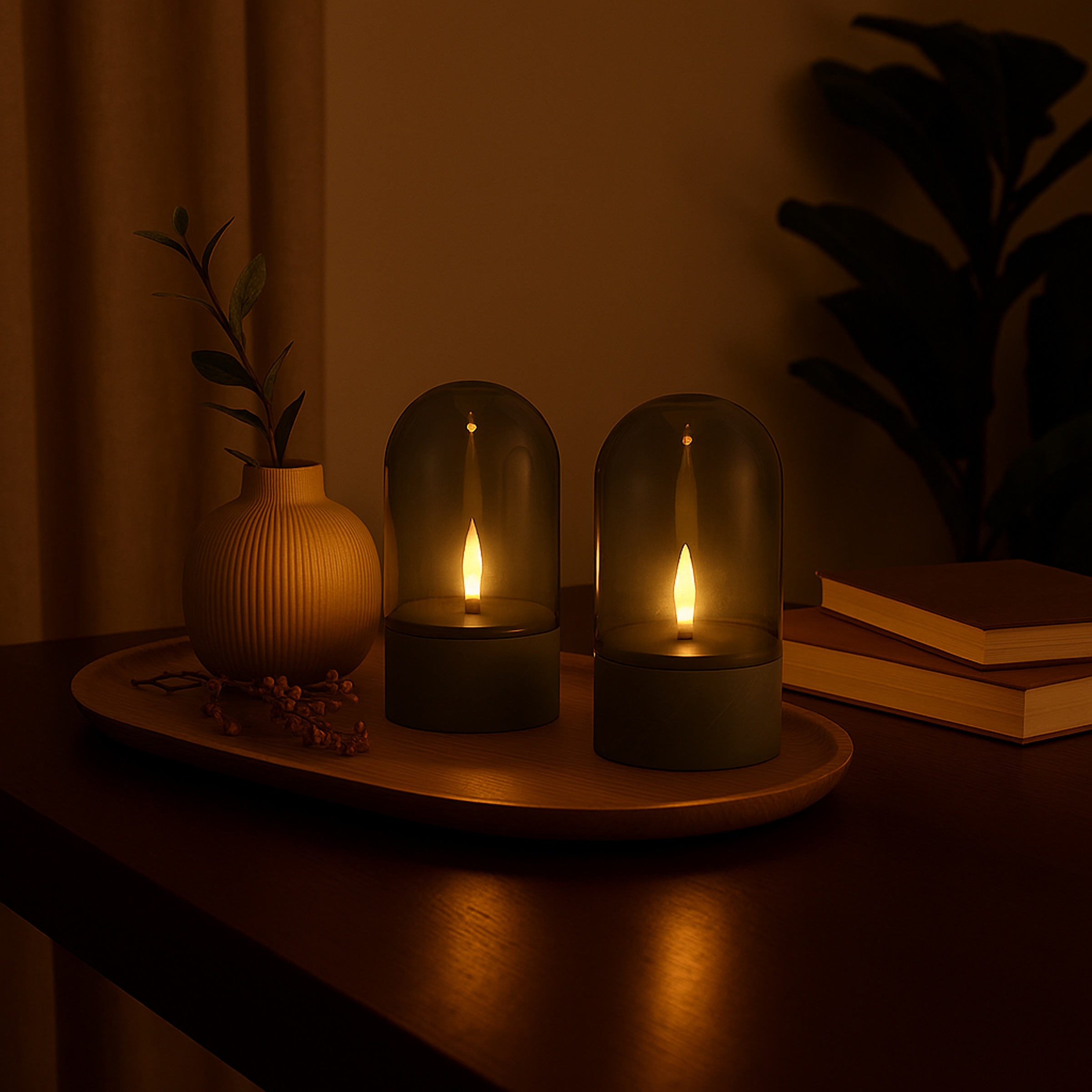 Brilliant LED Tischleuchte »Illusion« LED-Modul 2 Stk. LED-Kerzen Tischleuchten 2er-Set, 16x8 cm, Rauchglas, 2500 K, grau