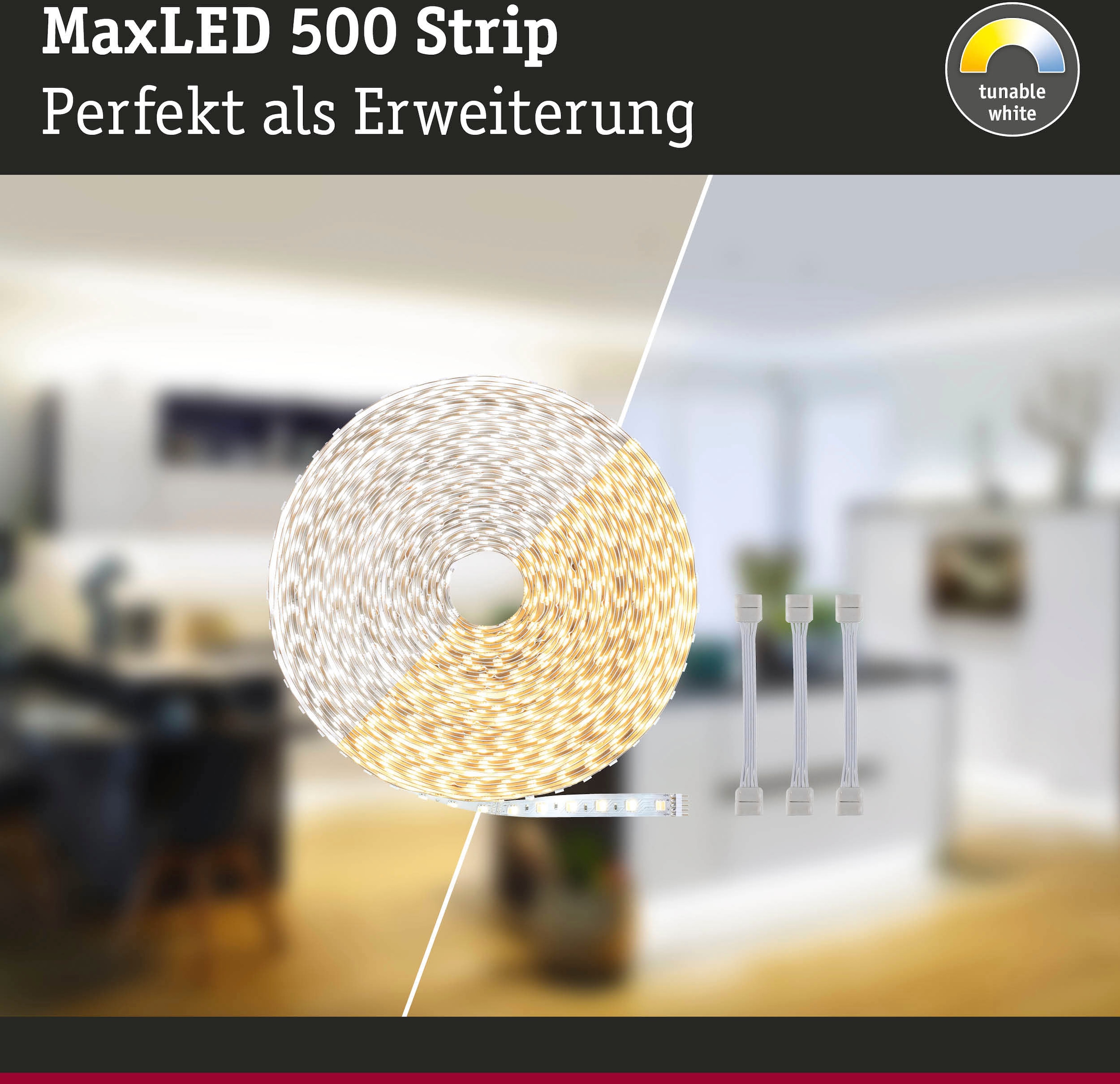Paulmann LED-Streifen »MaxLED500 Einzelstripe, Adapterkabel 20m Tunable White 72W 550lm/m«, 1 St.-flammig, Tunable White 72W 550lm/m