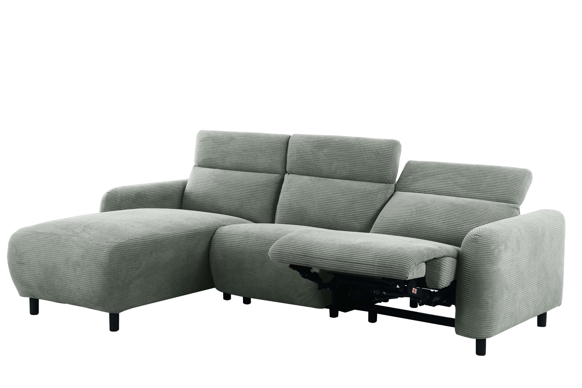 Home affaire Ecksofa »SKAANE in Cord, L-Form, 274 cm, manuelle u. elektrische Funktion,«, rundes Design, Kopfteilverstellung, Federkernpolsterung