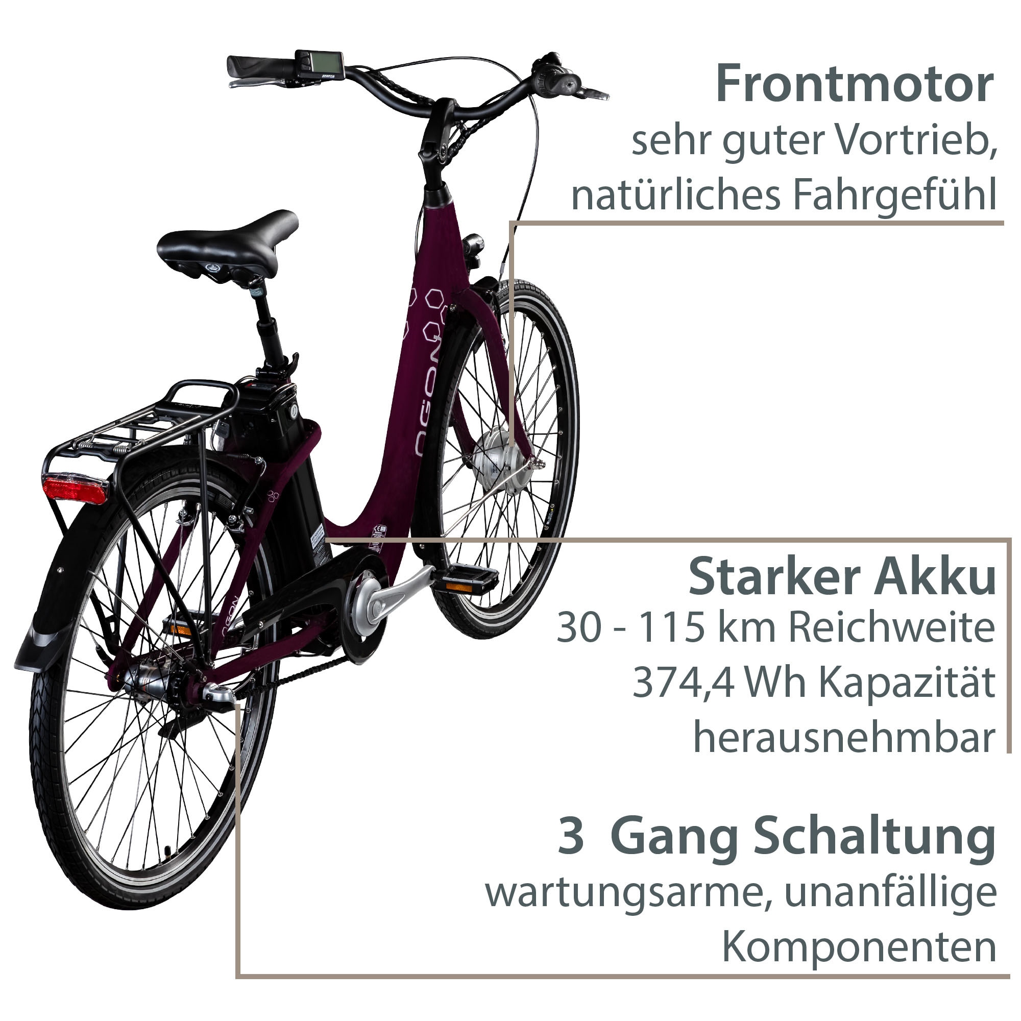 AGON E-Bike »Axis«, 3 Gang, Frontmotor 250 W, Pedelec, Elektrofahrrad für Damen u. Herren