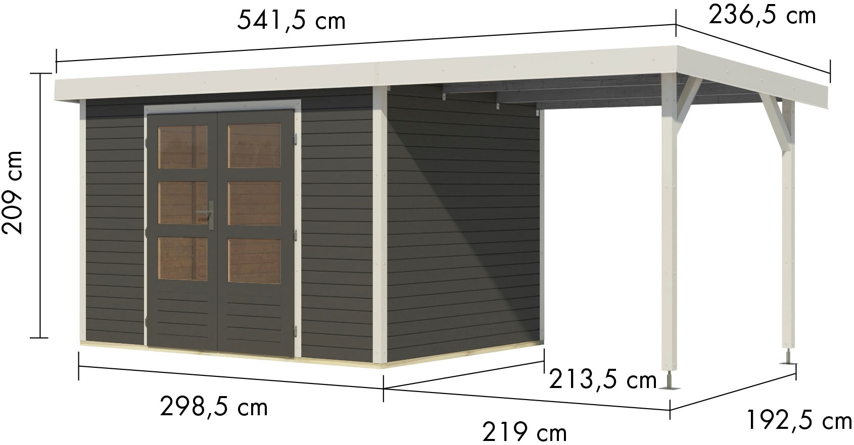 Karibu Gartenhaus »Jupiter 4«, in verschiedenen Farben, mit Anbaudach 2,35 m breit