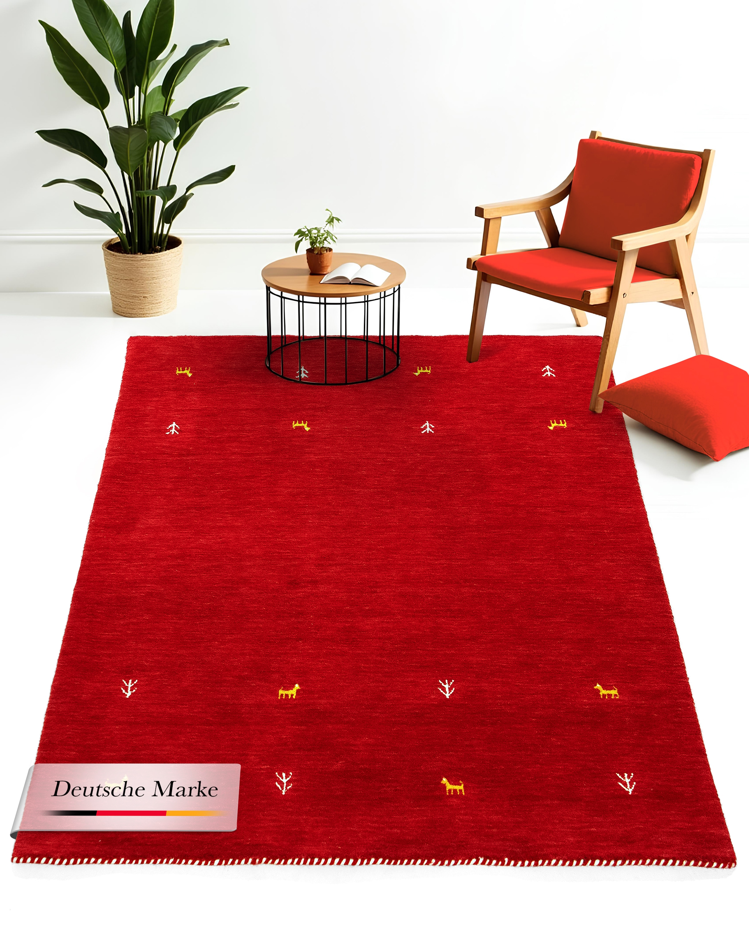 carpetfine Wollteppich »Gabbeh Uni,  auch als Läufer und Rund erhältlich« rechteckig 15 mm Höhe reine Wolle, handgewebt, Gabbeh Loom Tiermotiv, große Farbauswahl