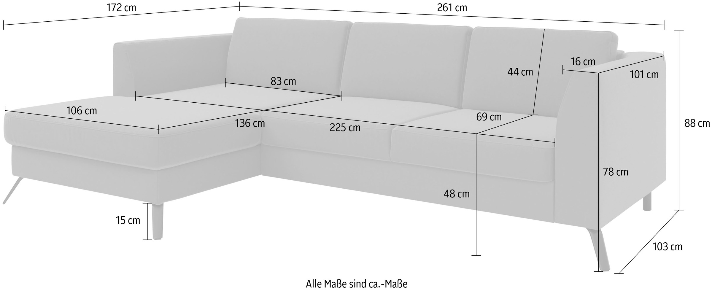 sit&more Ecksofa »Olsen L-Form«, inklusive Sitztiefenverstellung, wahlweise mit Bettfunktion, 15cm hoch