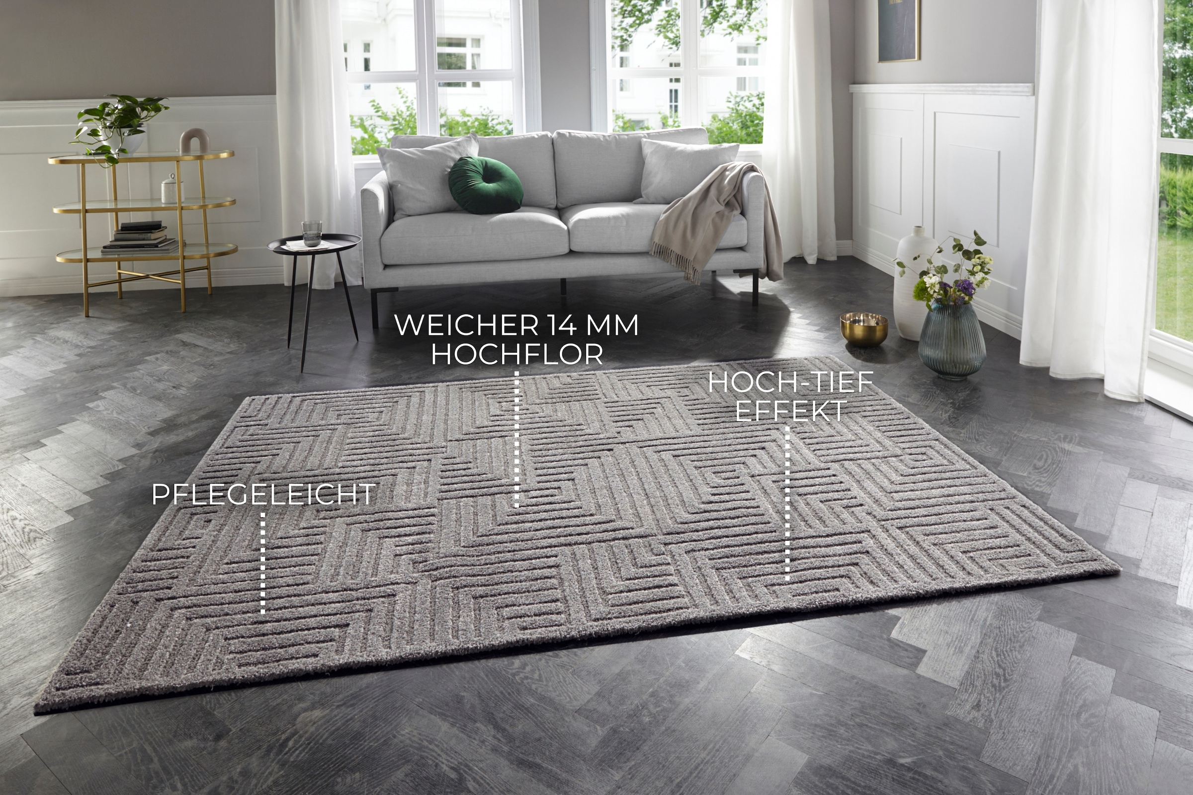 ELLE DECORATION Designteppich »Manipu«, rechteckig, 14 mm Höhe, Flauschiger Kurzflor, Hoch Tief Effekt, Modern, Weich, Wohnzimmer