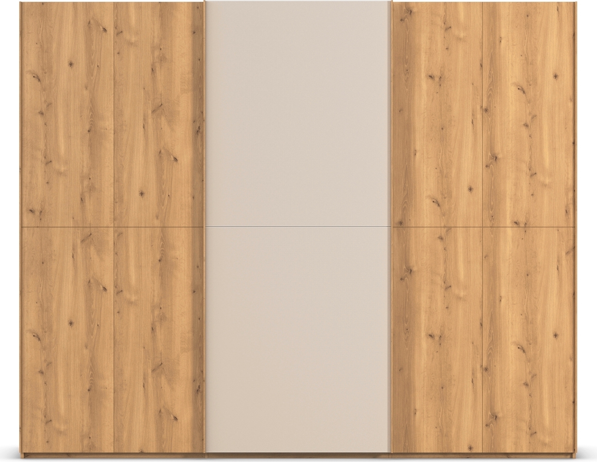 rauch Schwebetürenschrank »Kleiderschrank Schrank Garderobe Schlafzimmerschrank SCALE-WOOD«, edle geteilte Front in massiver Asteiche mit Glastüren MADE IN GERMANY
