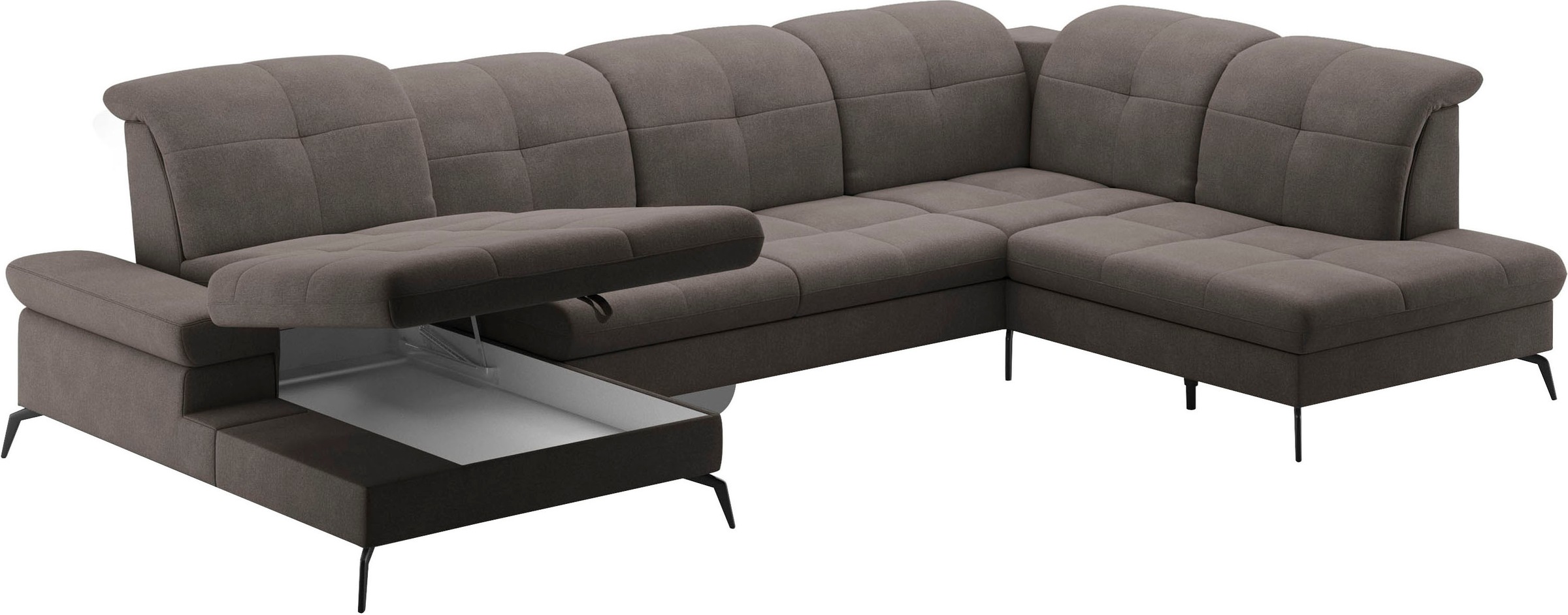 sit&more Wohnlandschaft »Amica, U-Form, inkl. Sitztiefenverstellung und Armteilverstellung«, wahlweise mit Kopfteilverstellung, Bettfunktion und Bettkasten