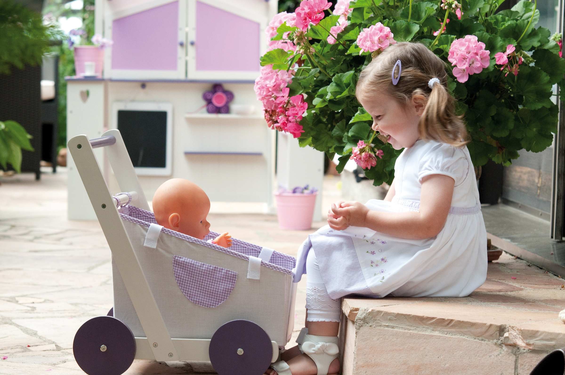 roba® Puppenwagen »Fienchen«, aus Holz mit Tragetasche aus Stoff