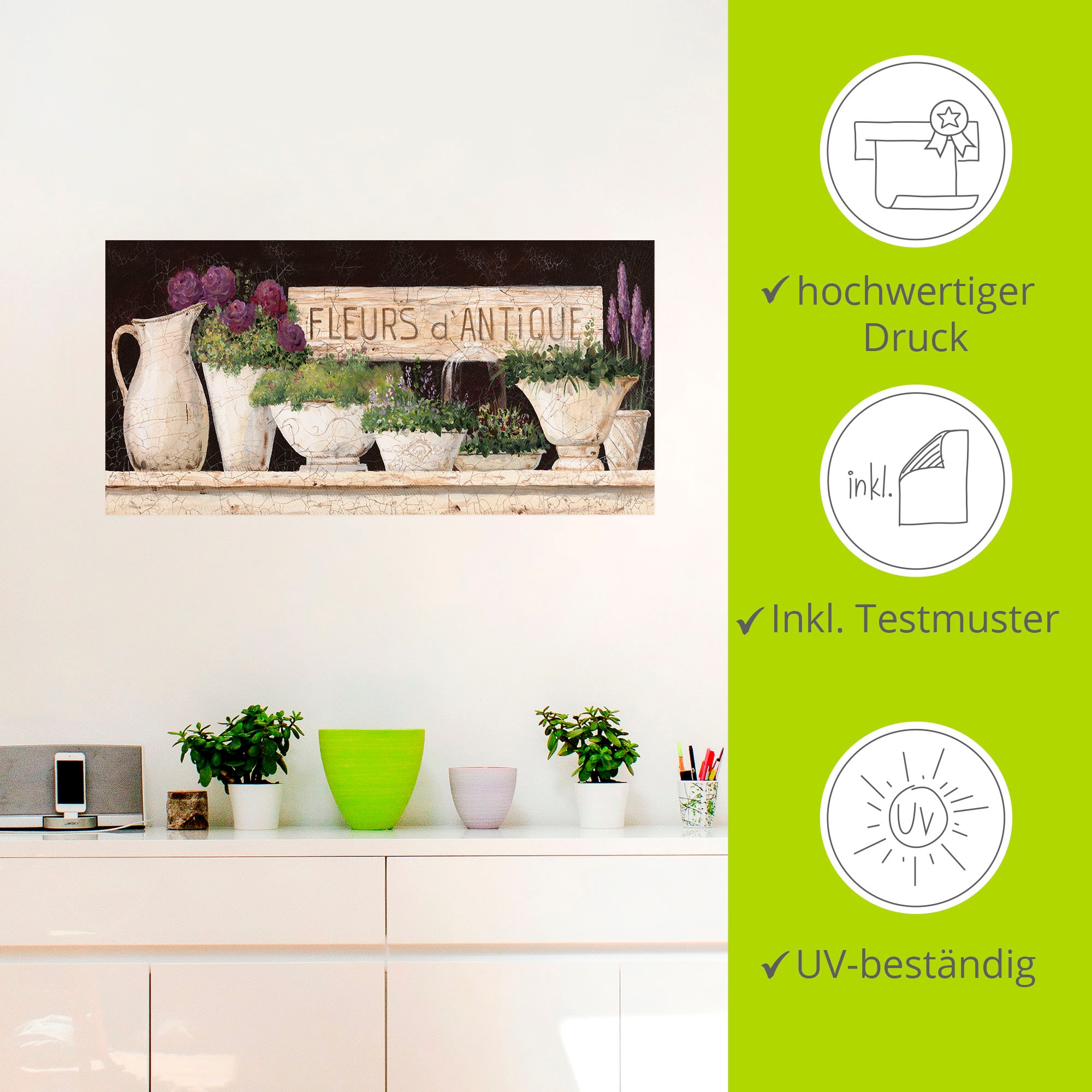 Artland Wandbild »Antike Blumen«, Vasen & Töpfe, (1 St.), als Alubild, Outdoorbild, Leinwandbild, Poster, Wandaufkleber