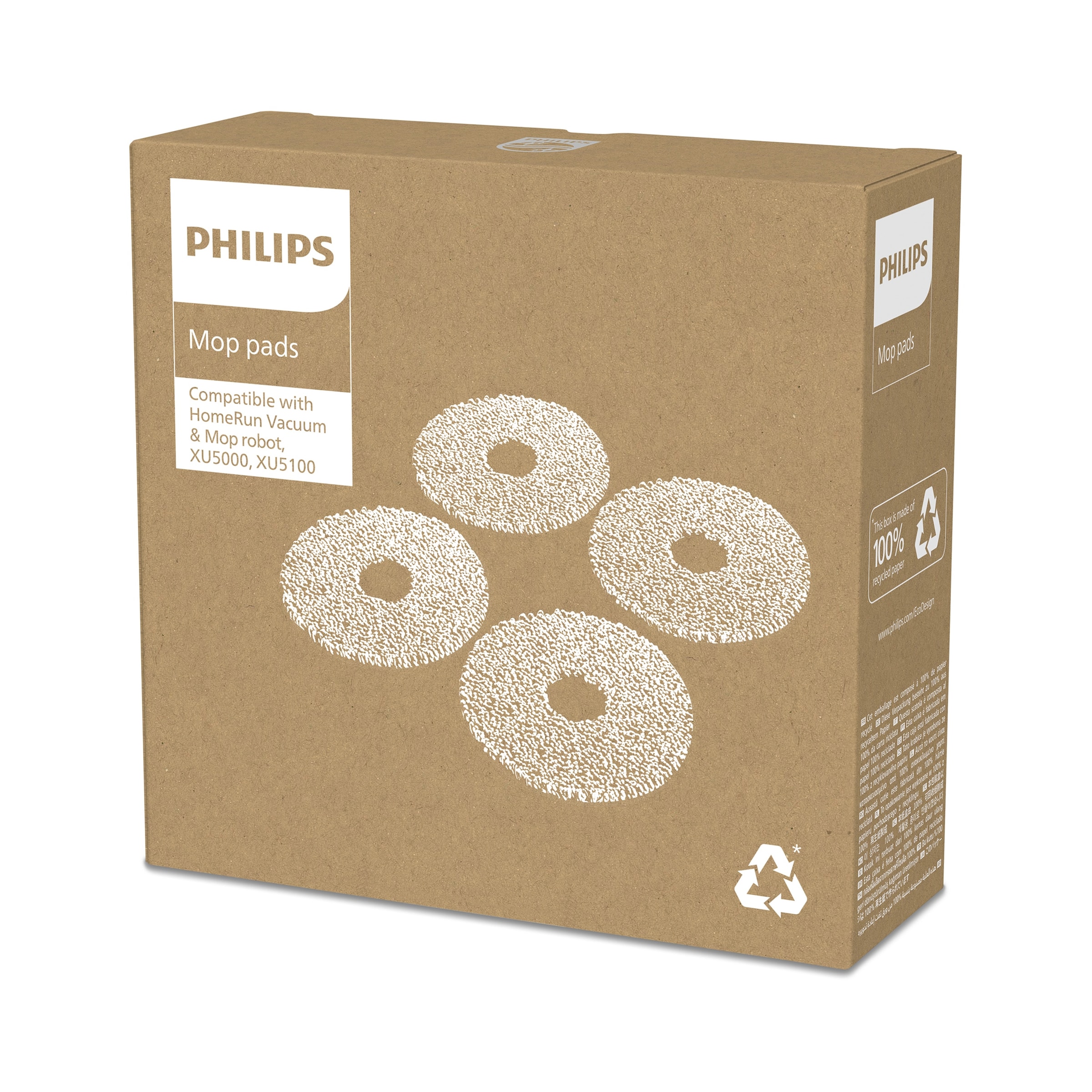 Philips Wischbezug »HomeRun XV1452/10 Ersatzwischtücher«, Mikrofaser, 13,5 cmx13,5 cm, (Packung, 4 St.), für HomeRun Roboter 5000 Series