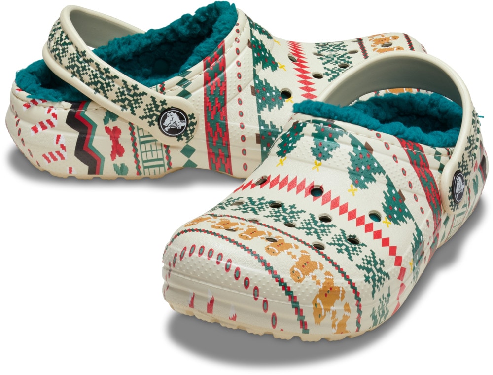 Crocs Clog »Classic Lined Isle Clog T«, Weihnachtsschuh, Hausschuh mit buntem Festive Print