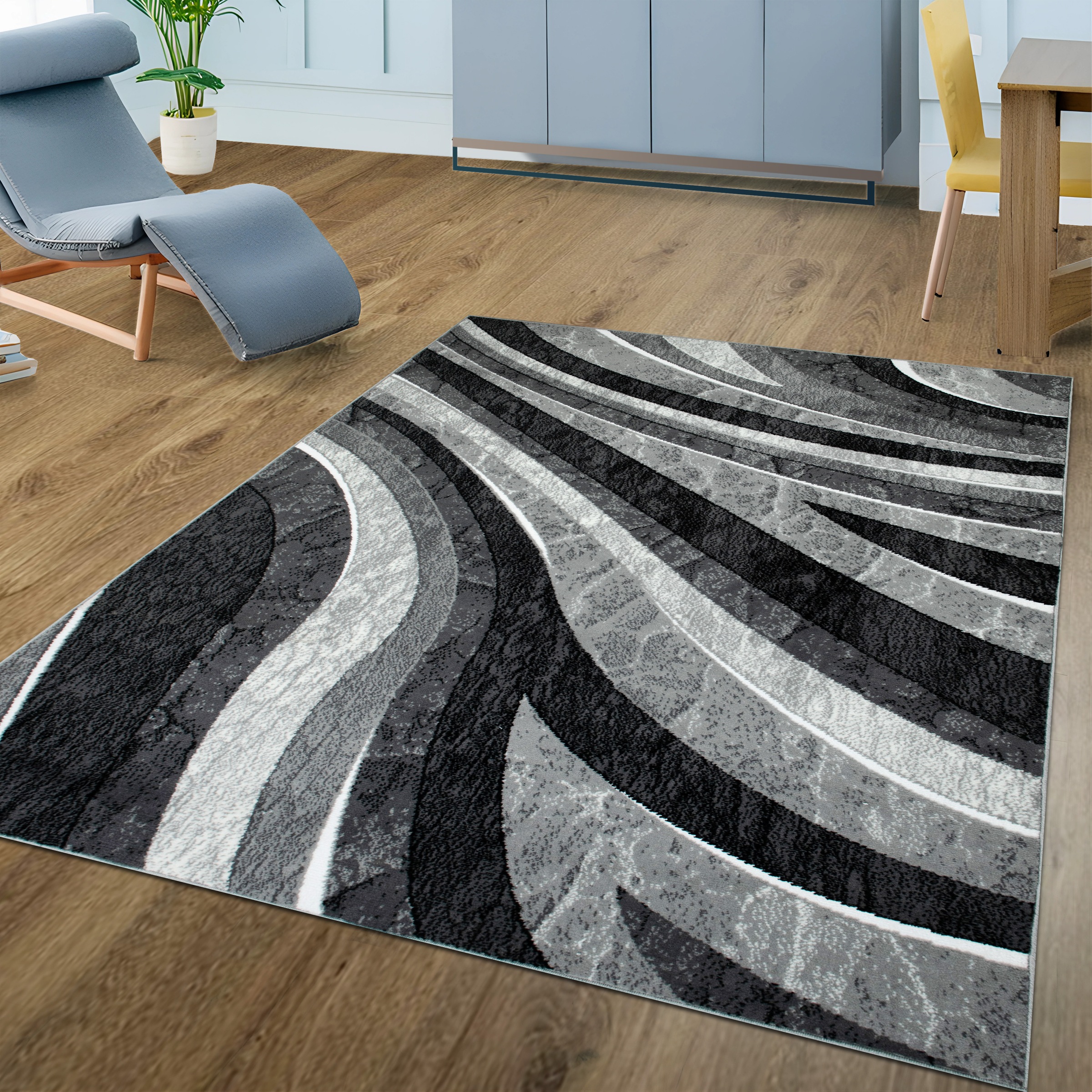 my home Teppich »Livil, medernes Wellen-Design«, rechteckig, 8 mm Höhe, 3D-Effekt, Kurzflor, Wohnzimmer, Esszimmer, Schlafzimmer