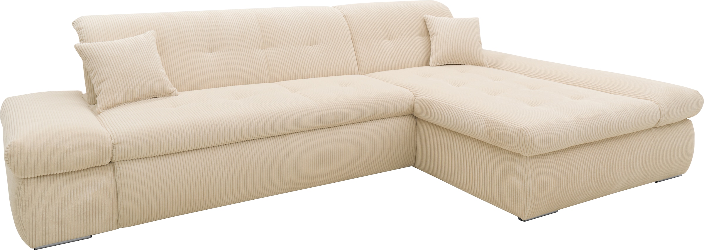 DOMO collection Ecksofa »Moric, L-Form, XXL-Sofa - Breite 300cm«, wahlweise mit Bettfunktion und Armteilverstellung, Cord, Creme