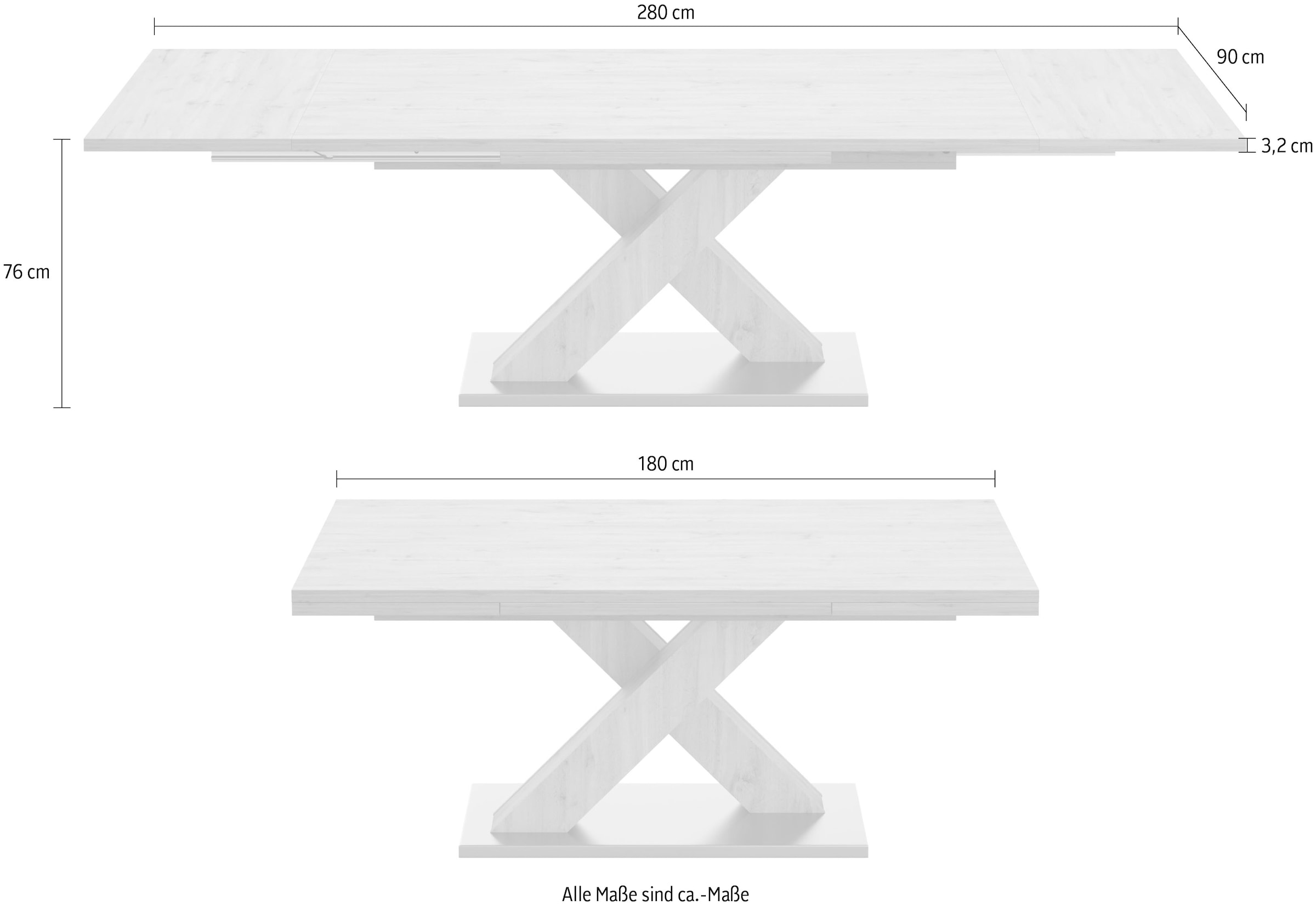 Mäusbacher Esstisch kaufen cm »Komfort 180-280 graphit Breite und C«, X-Gestell mit in Auszugsfunktion, mit online