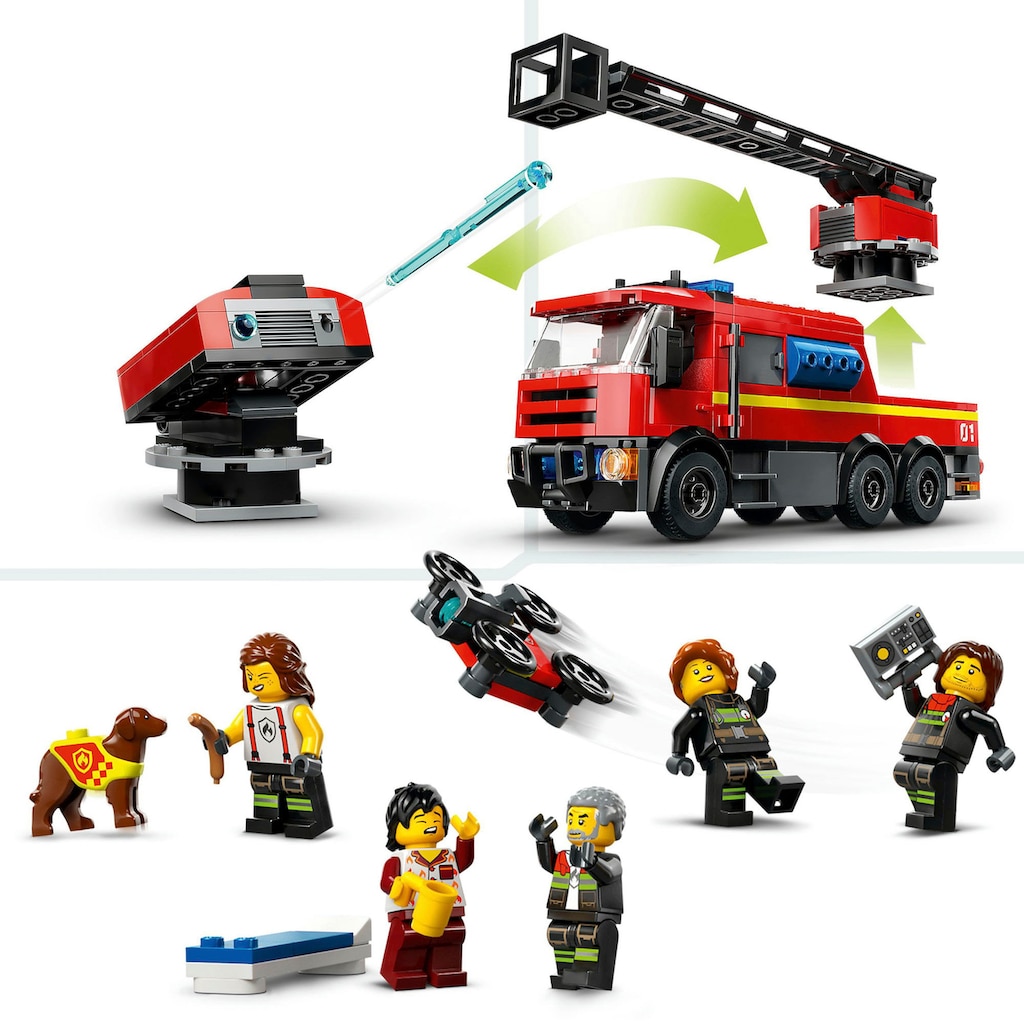 LEGO® Konstruktionsspielsteine »Feuerwehrstation mit Drehleiterfahrzeug (60414), LEGO City«, (843 St.), Made in Europe