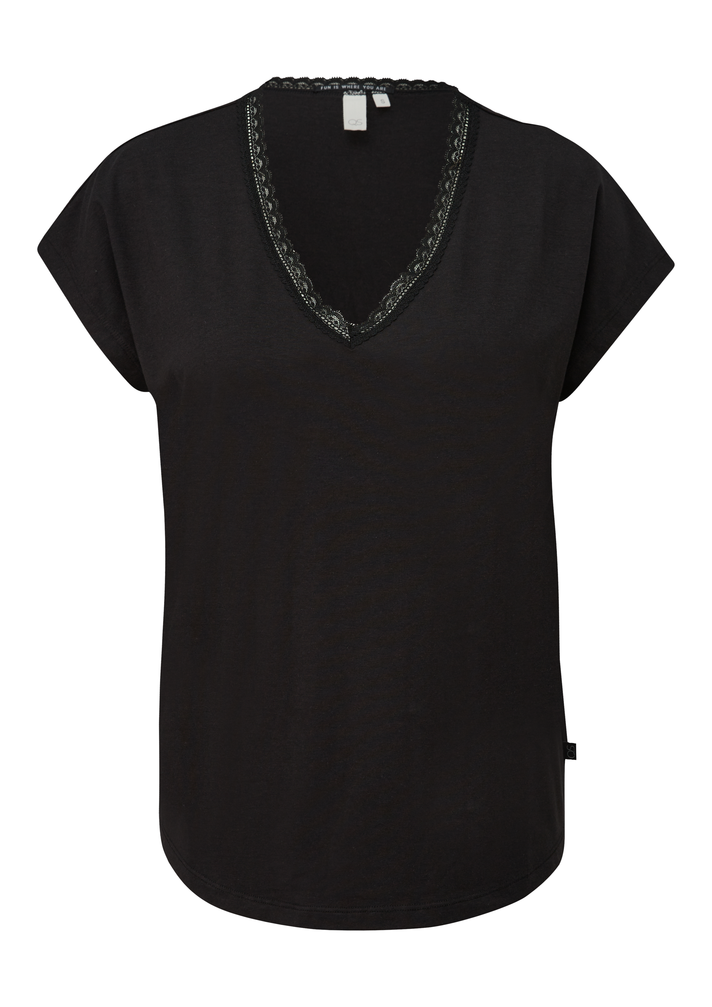 QS T-Shirt mit Spitze am Ausschnitt