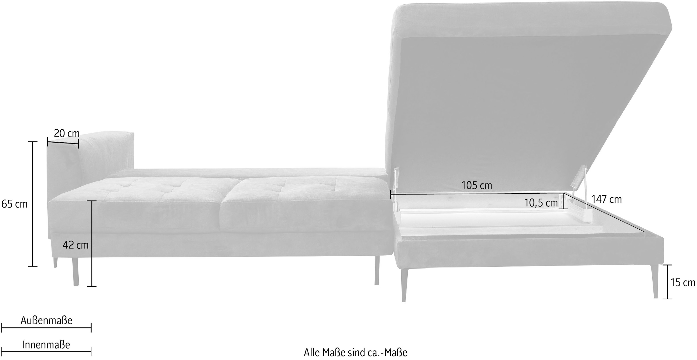 TRENDMANUFAKTUR Ecksofa »Luzi, wahlweise mit Schlaffunktion & Bettkasten. L-Form«, Designsofa mit tollem Sitzkomfort, Metallfüße schwarz, Breite 280 cm
