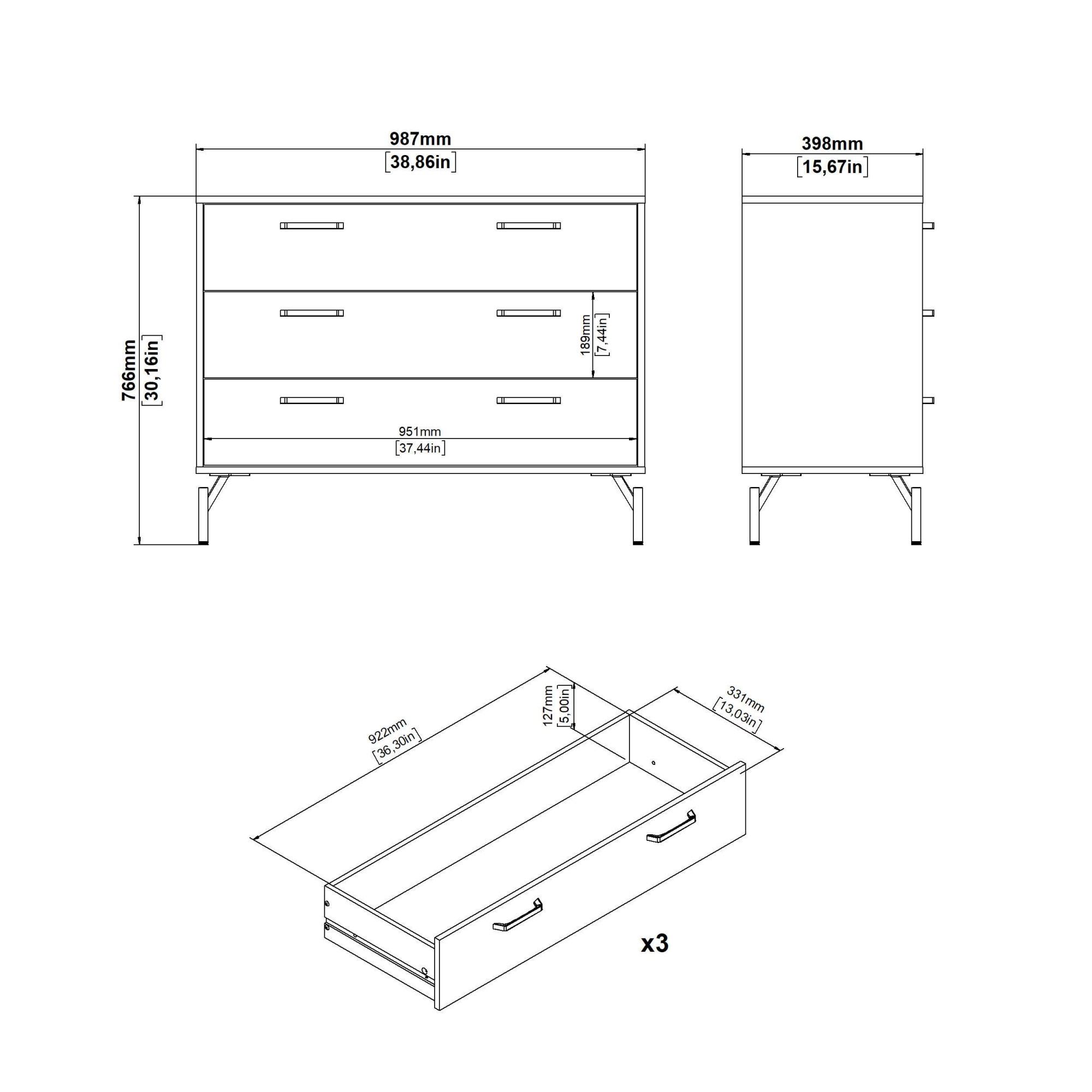 INOSIGN Kommode »Dana, Aufbewahrung, Schubladenschrank, Stauraum«, Sideboard mit 3 Schubladen, Metallbeine, Breite 99 cm