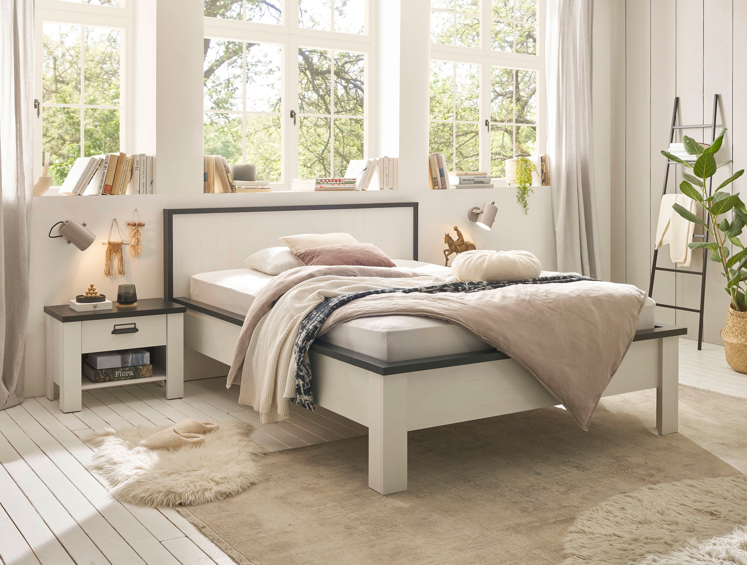 Home affaire Bettanlage »SHERWOOD«, (3 tlg.), Liegefläche Bett 140x200cm, 2 Nachttische mit jeweils 1 Schublade