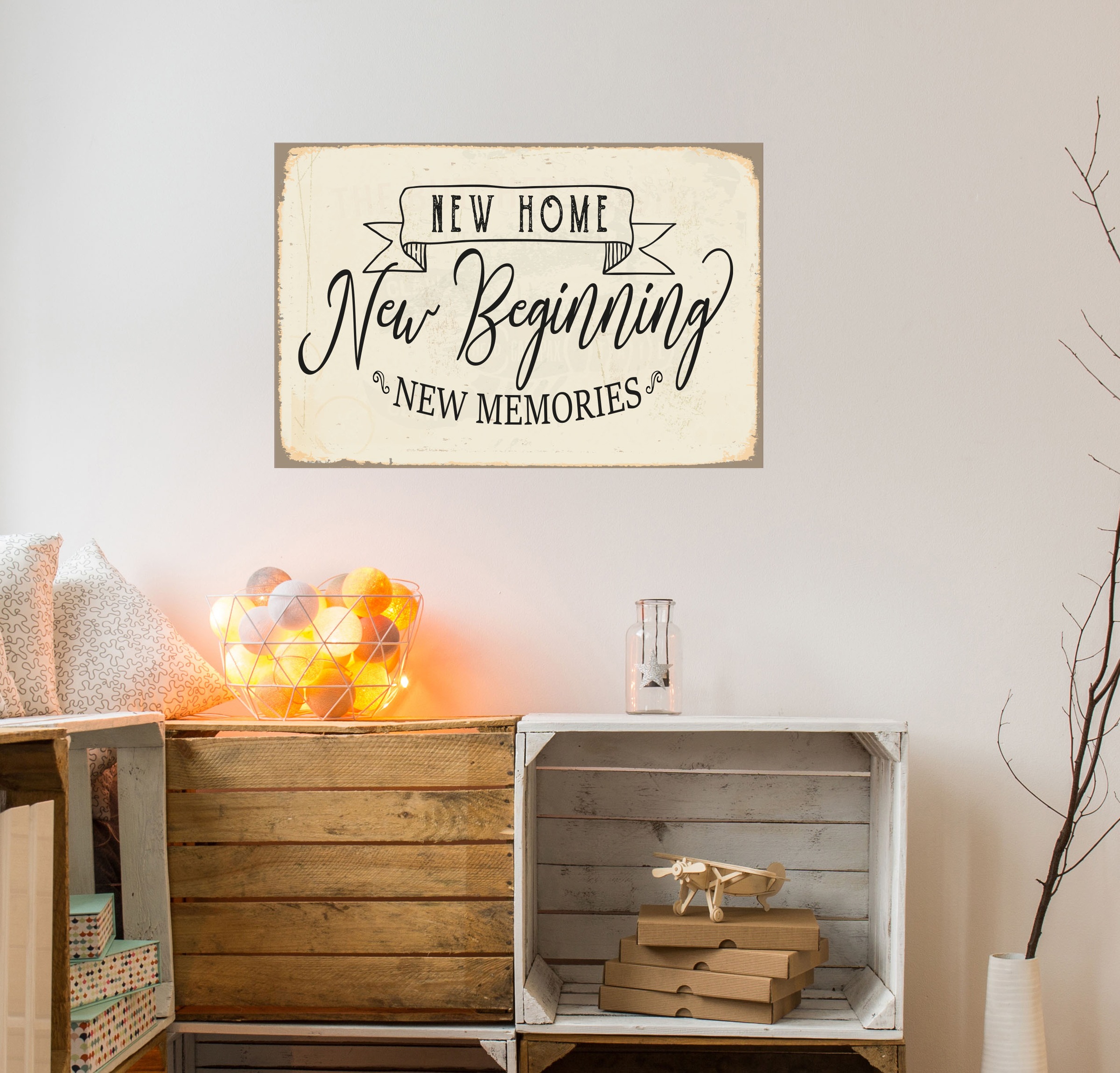 queence Metallbild »New Beginning«, Schriftzüge-Schriftzug-Sprüche-Sprüche & Texte-Motivationsbilder, (1 St.), Stahlschild, Blechschild, Spruch, Einzug, Gastgeschenk, Motivation