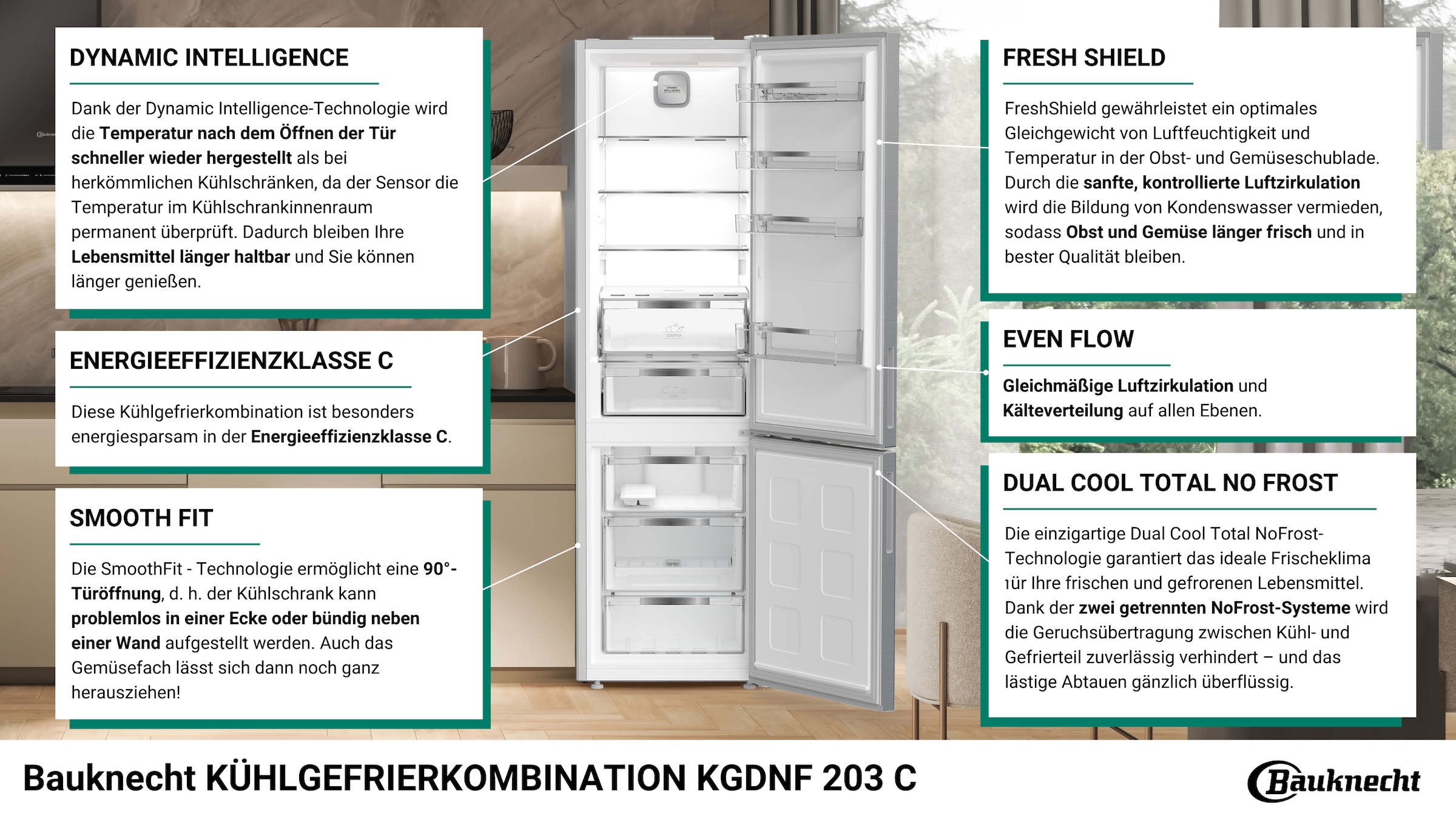 BAUKNECHT Kühl-/Gefrierkombination »KGDNF 203 C«